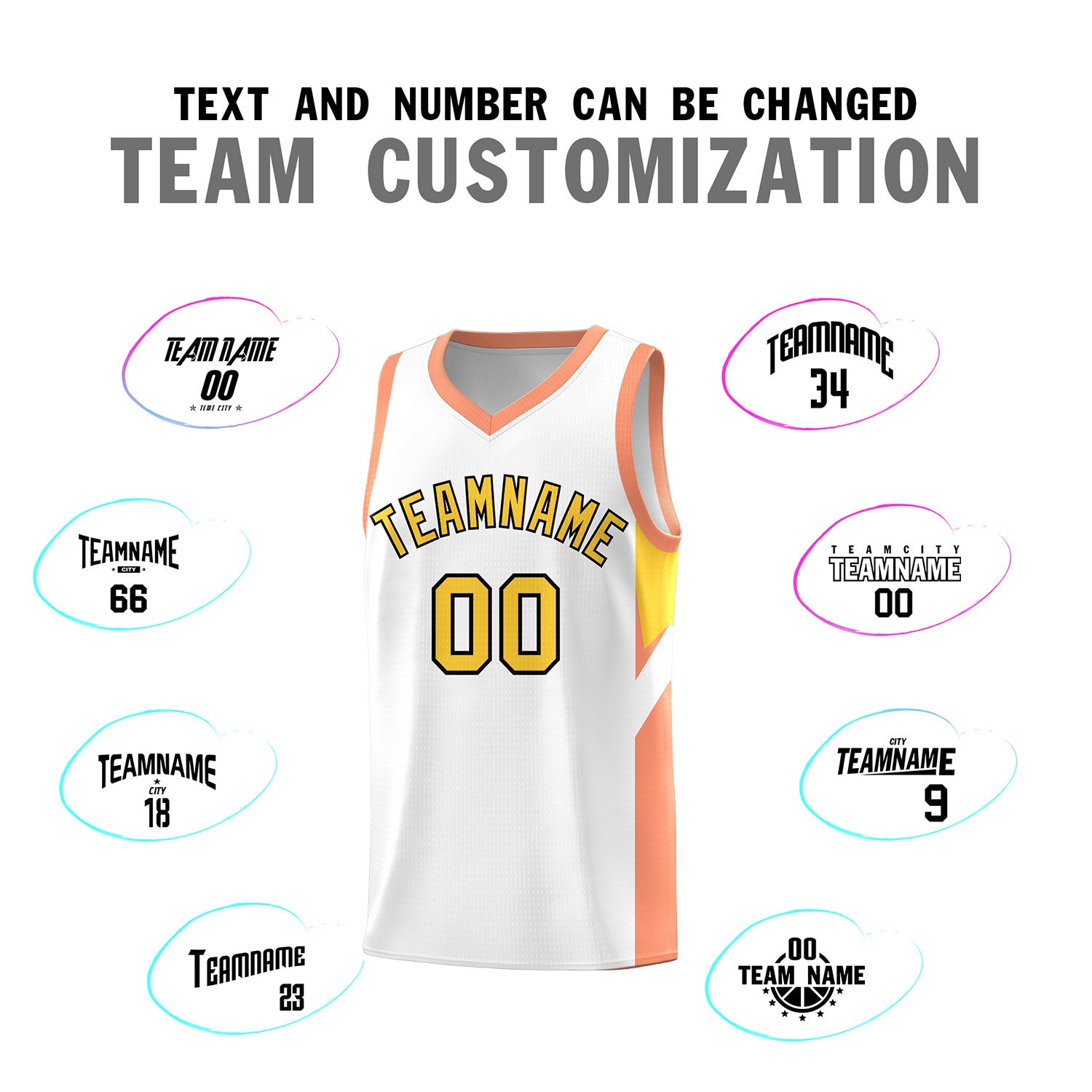 Custom White Orange Side Design Sets Sports Uniform Basketball Jersey