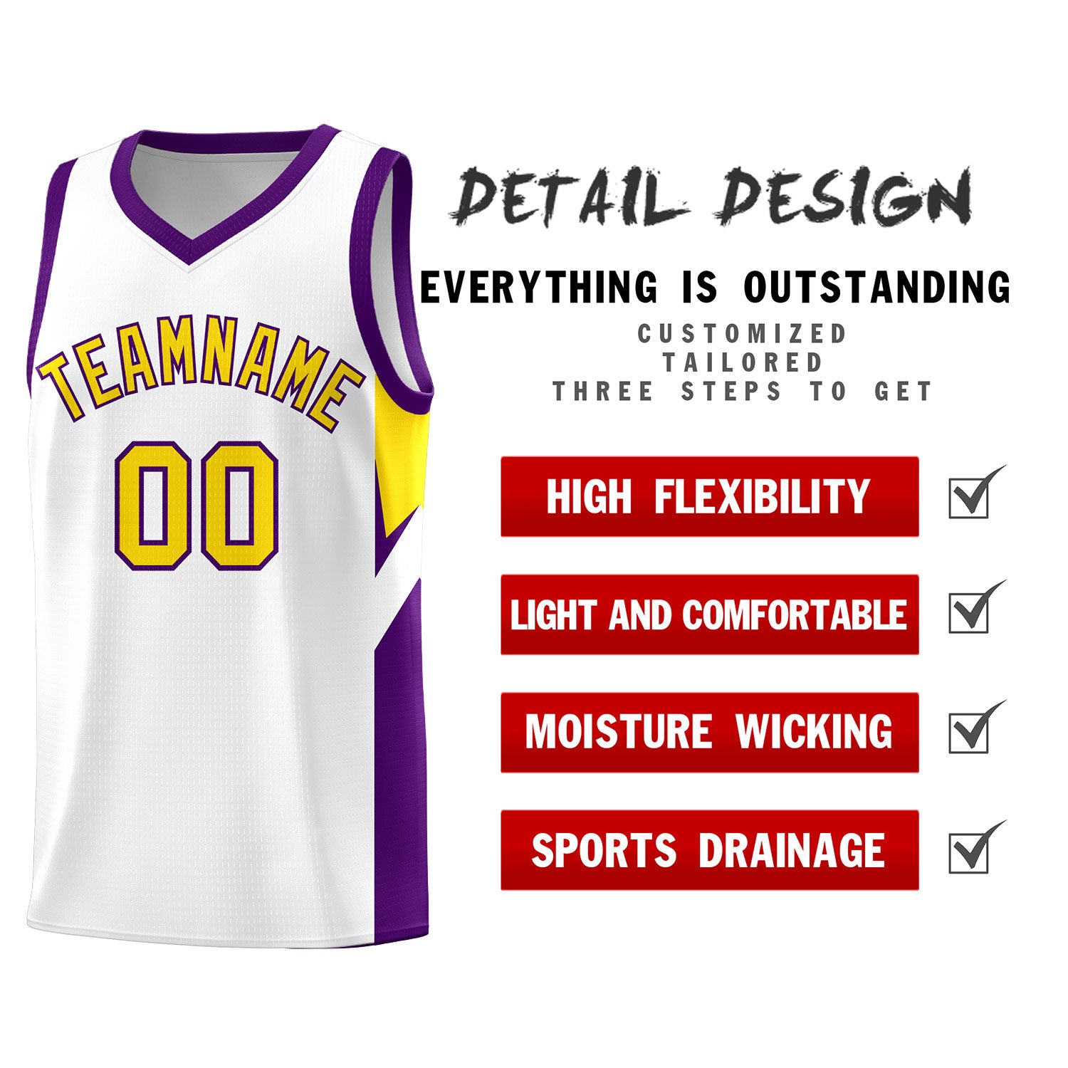 Custom White Purple Side Design Sets Sports Uniform Basketball Jersey