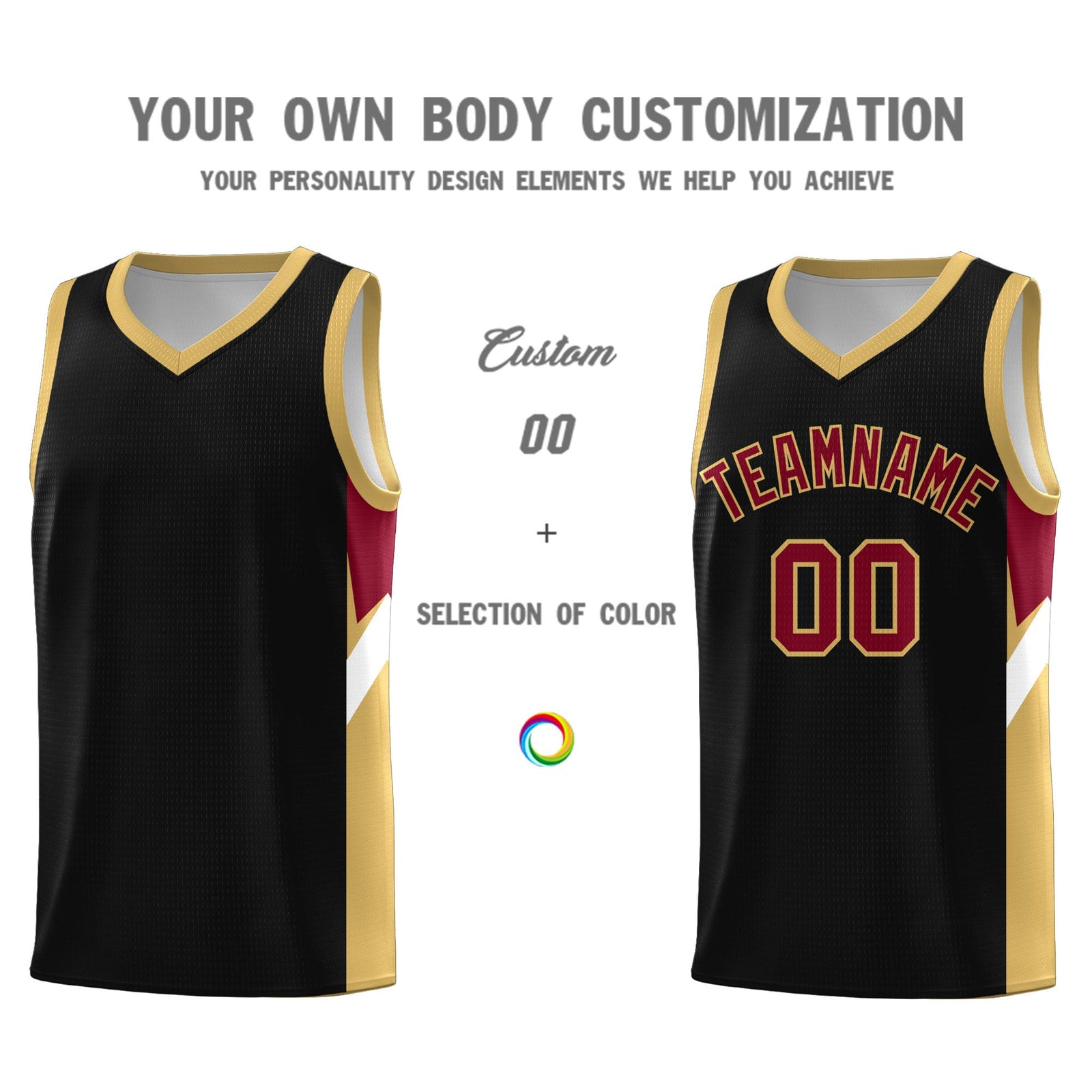 Custom Black Old Gold Side Design Sets Sports Uniform Basketball Jersey