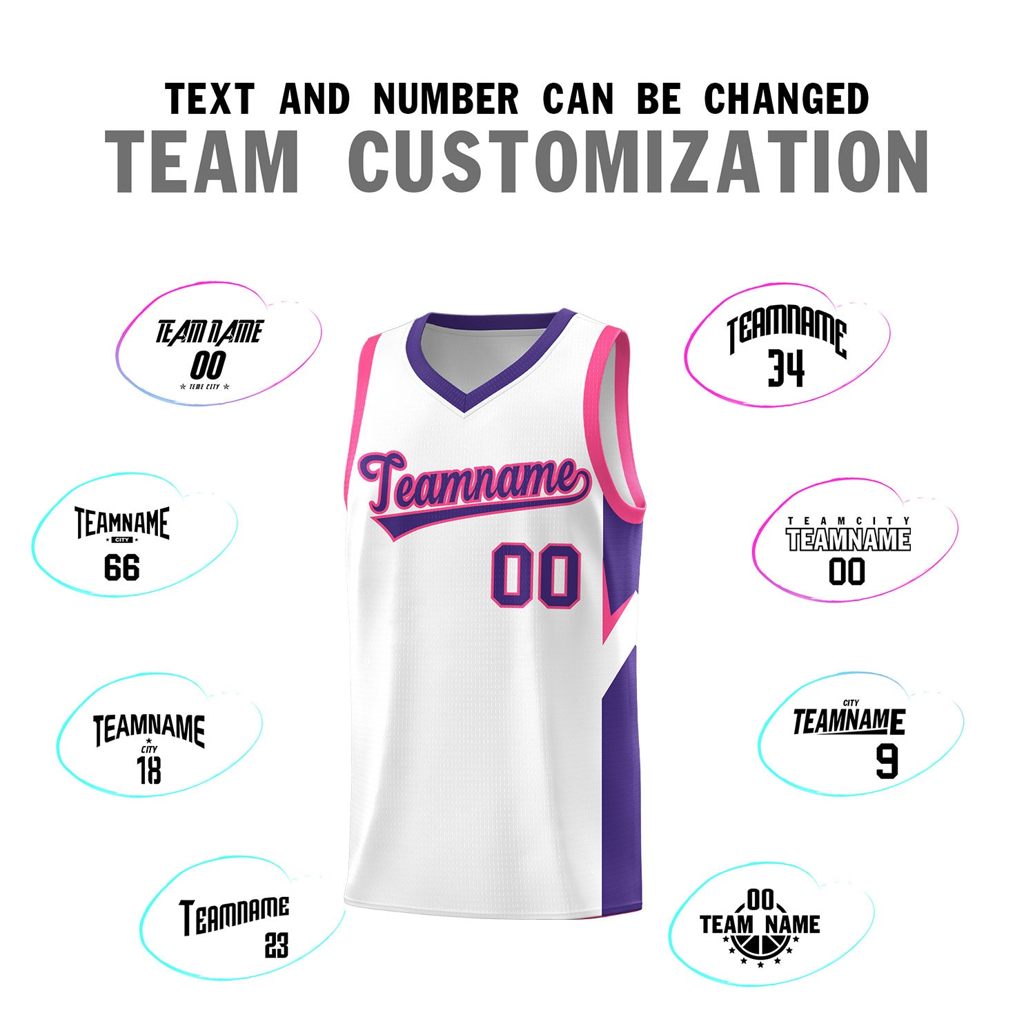 Custom White Purple Side Design Sets Sports Uniform Basketball Jersey
