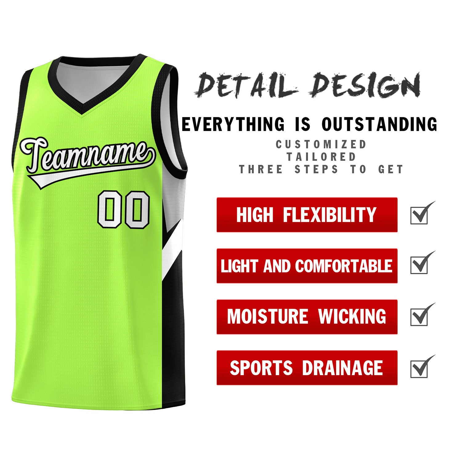 Custom Fluorescent Green Black Side Design Sets Sports Uniform Basketball Jersey