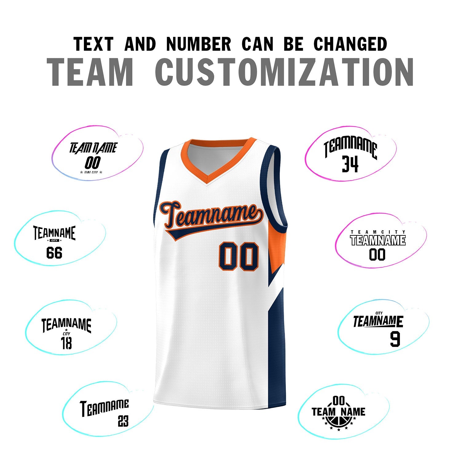 Custom White Orange Side Design Sets Sports Uniform Basketball Jersey