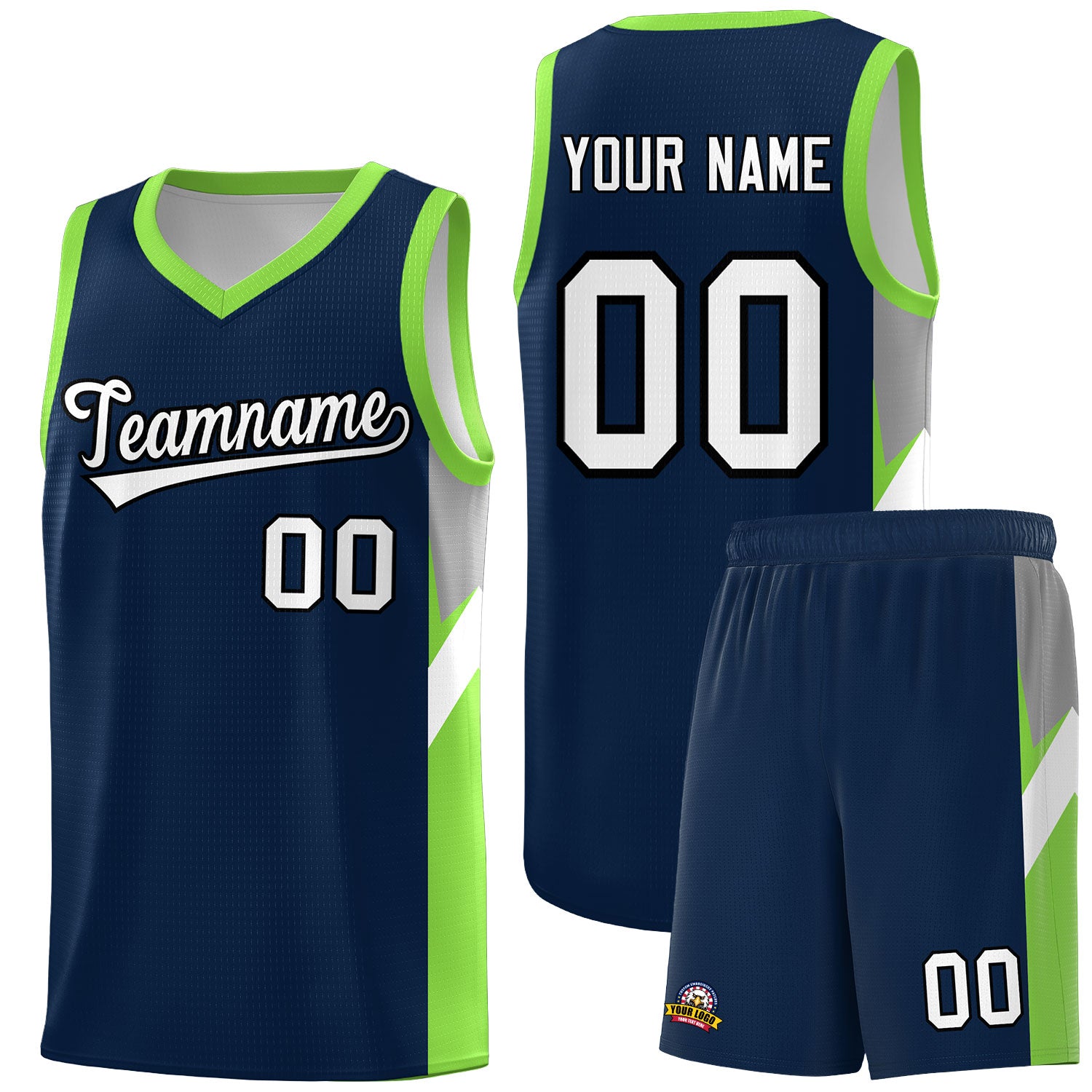 Custom Navy Neon Green Side Design Sets Sports Uniform Basketball Jersey