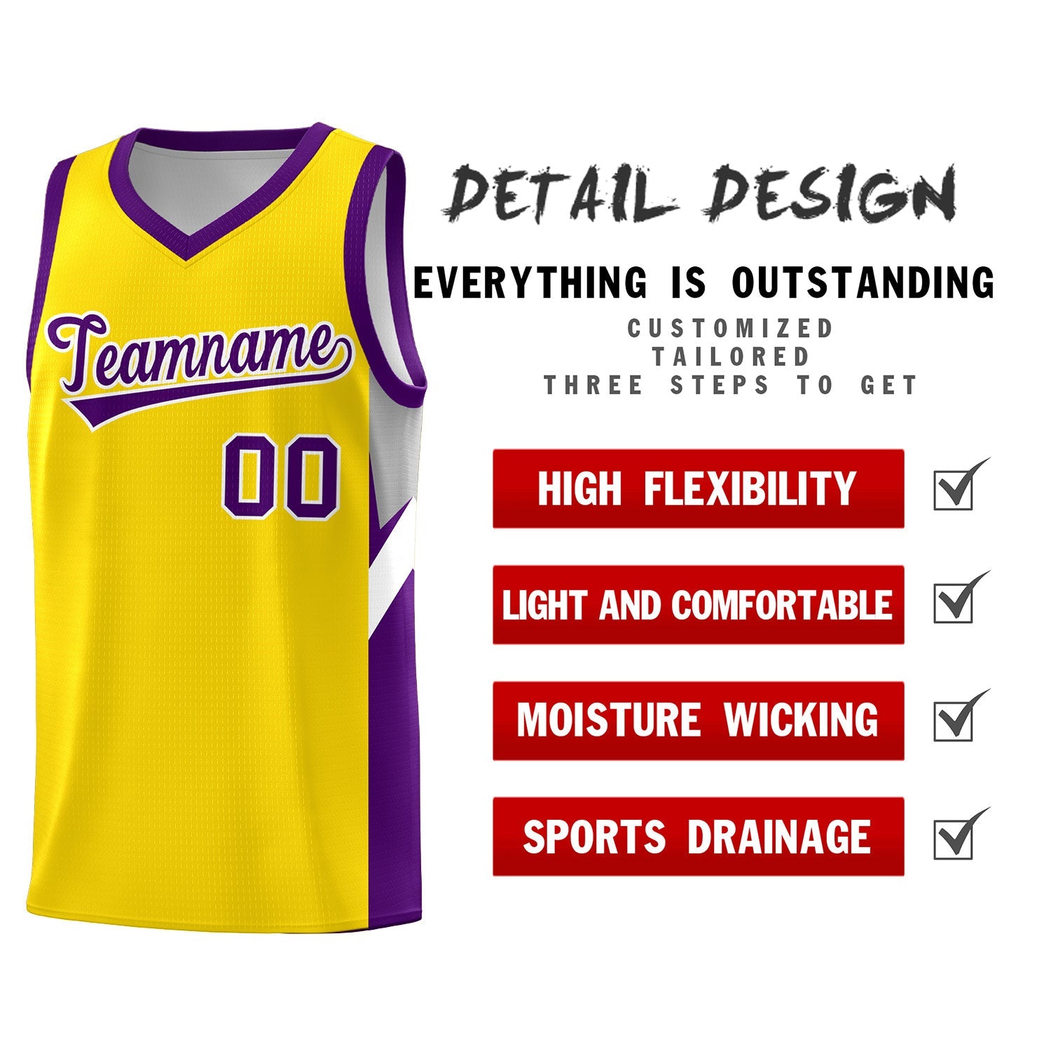 Custom Gold Purple Side Design Sets Sports Uniform Basketball Jersey