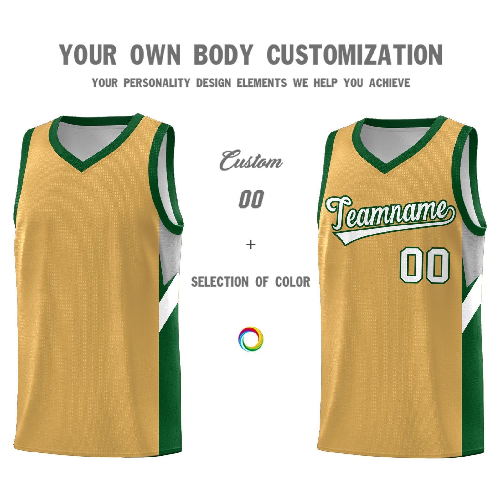 Custom Buckskin Brown Green Side Design Sets Sports Uniform Basketball Jersey