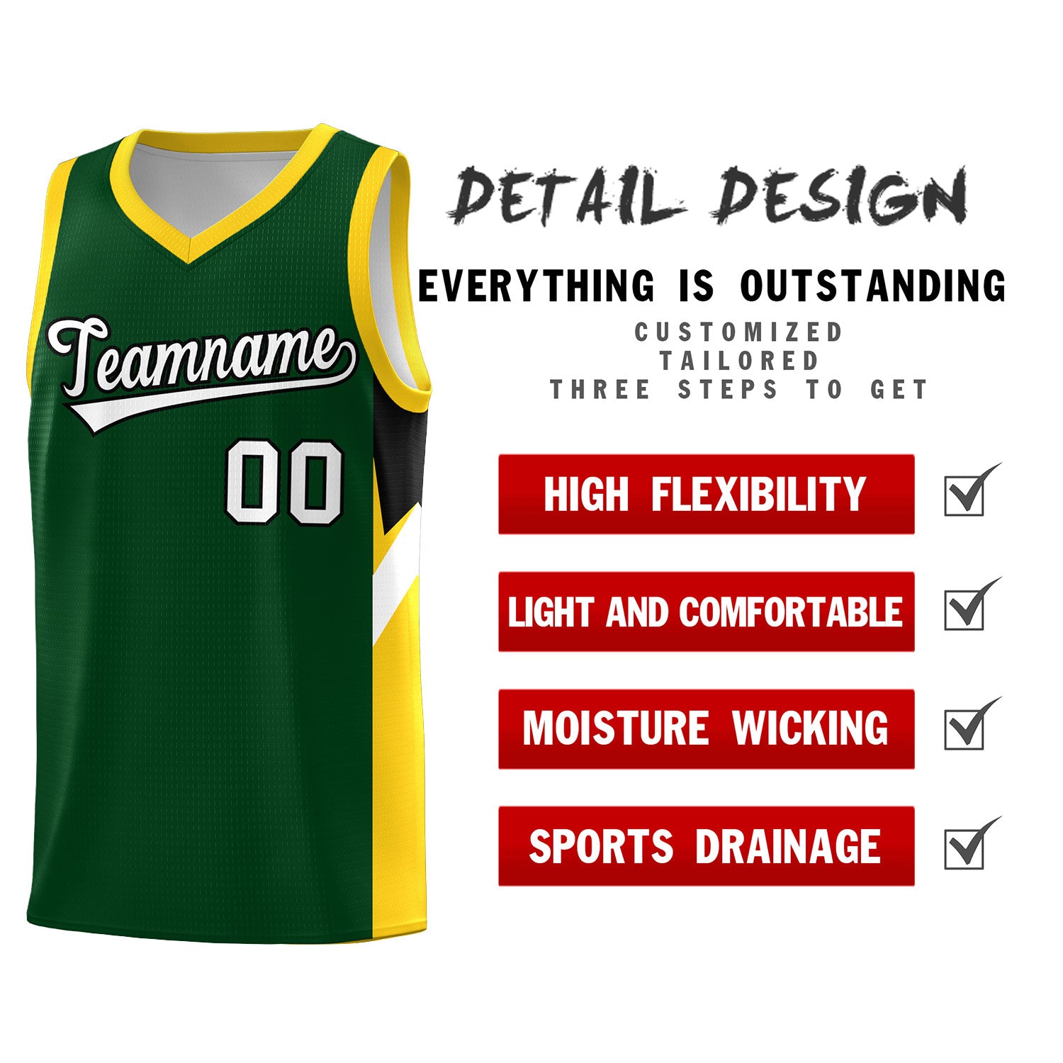 Custom Hunter Green Gold Side Design Sets Sports Uniform Basketball Jersey