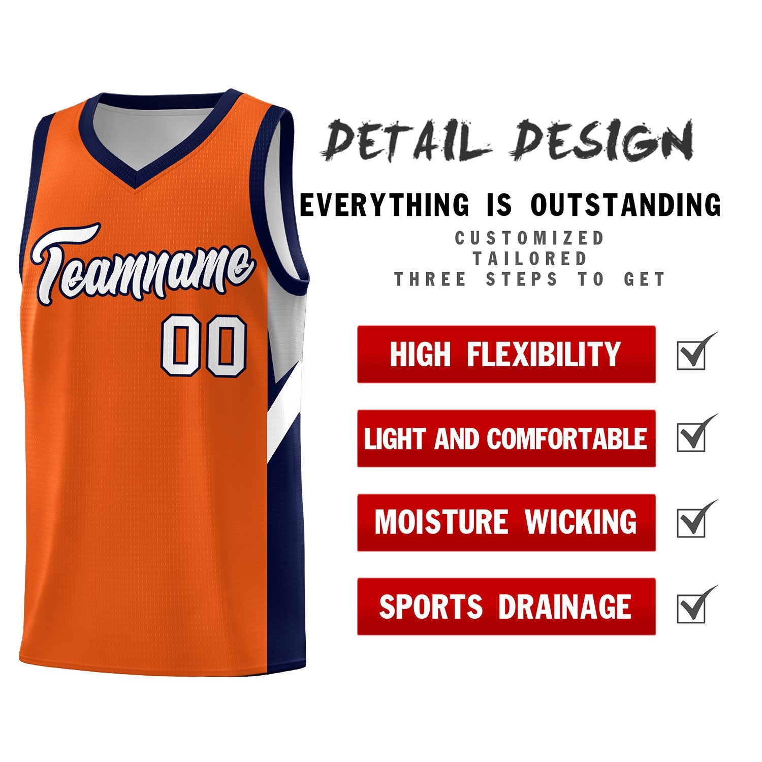 Custom Orange Navy Side Design Sets Sports Uniform Basketball Jersey