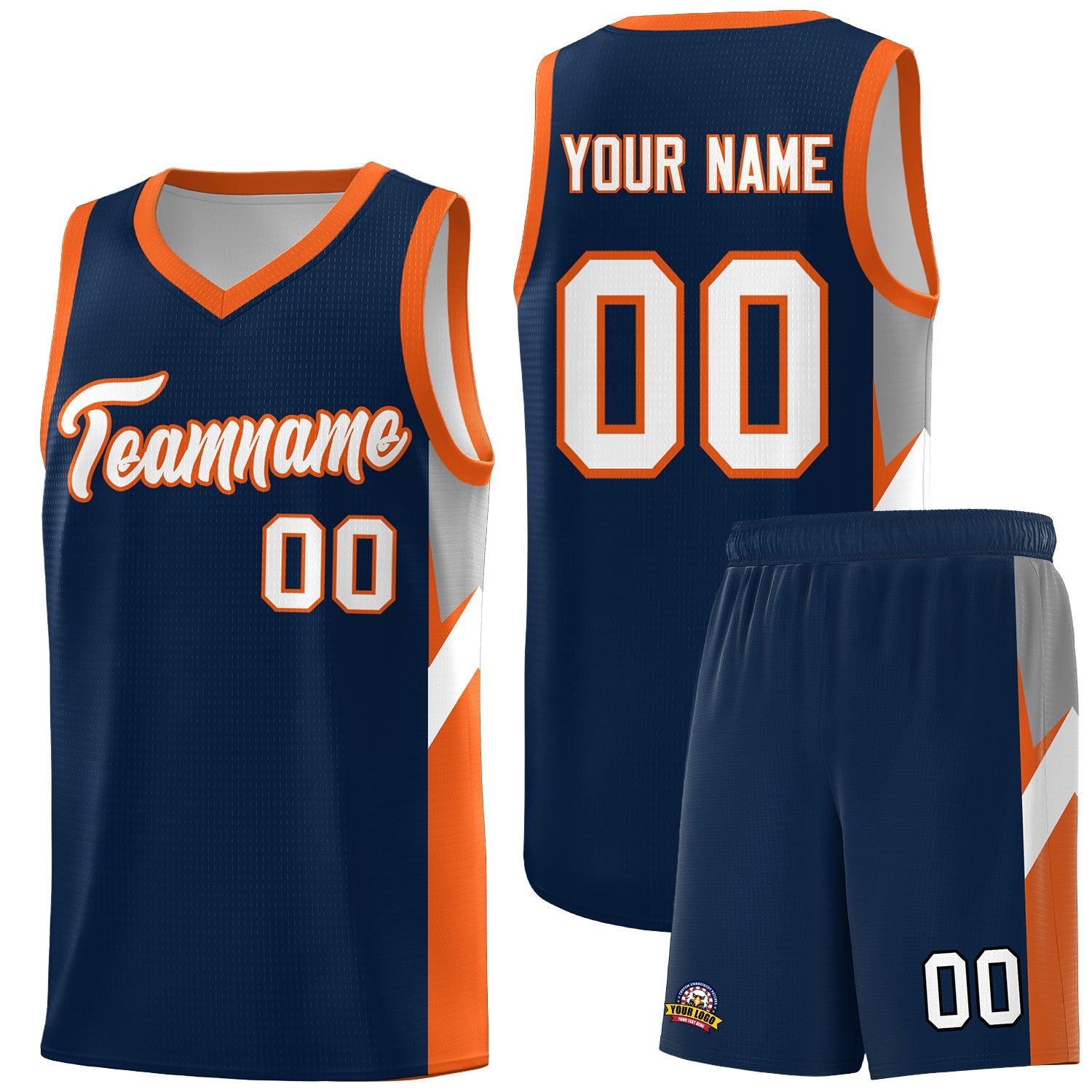 Custom Navy Orange Side Design Sets Sports Uniform Basketball Jersey