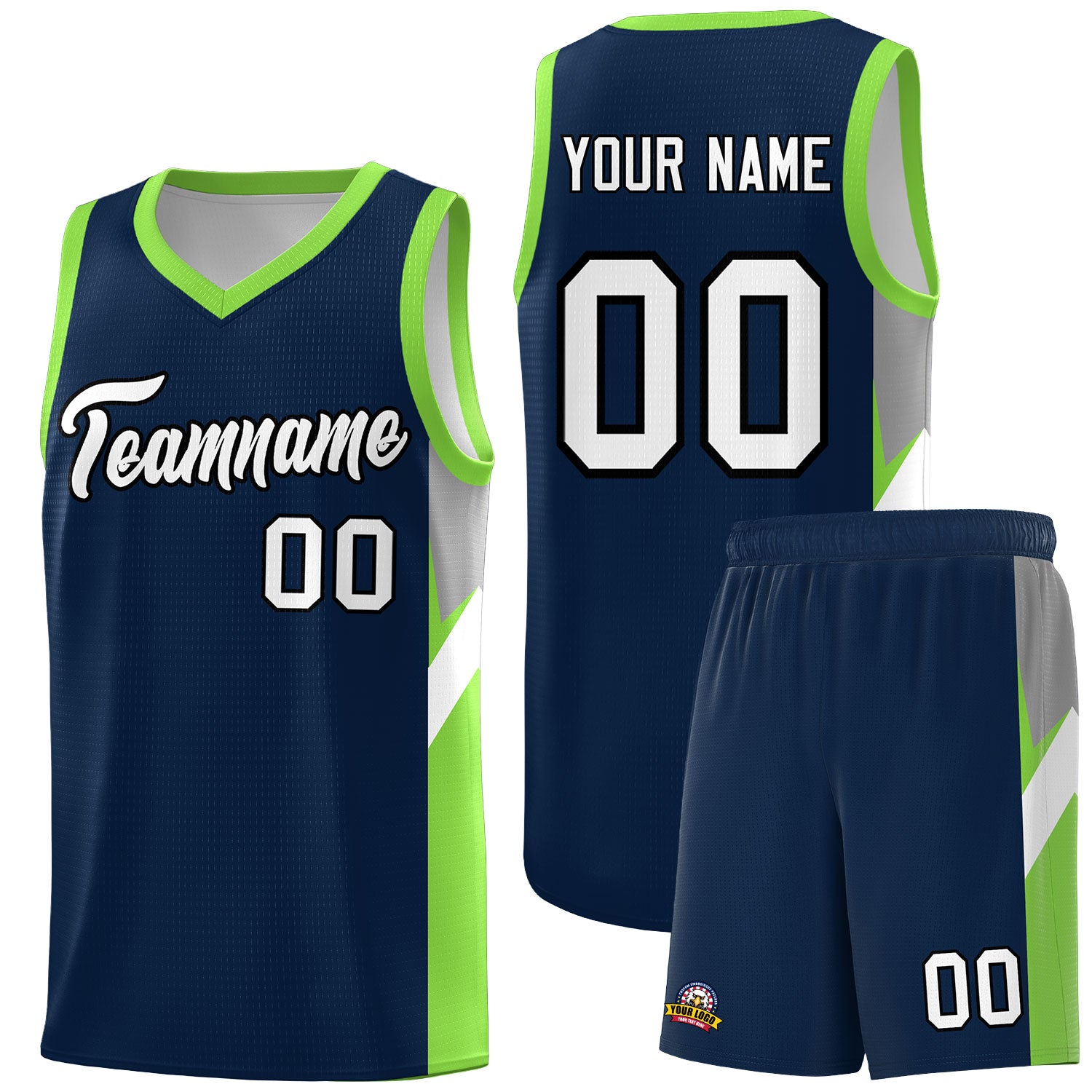 Custom Navy Neon Green Side Design Sets Sports Uniform Basketball Jersey