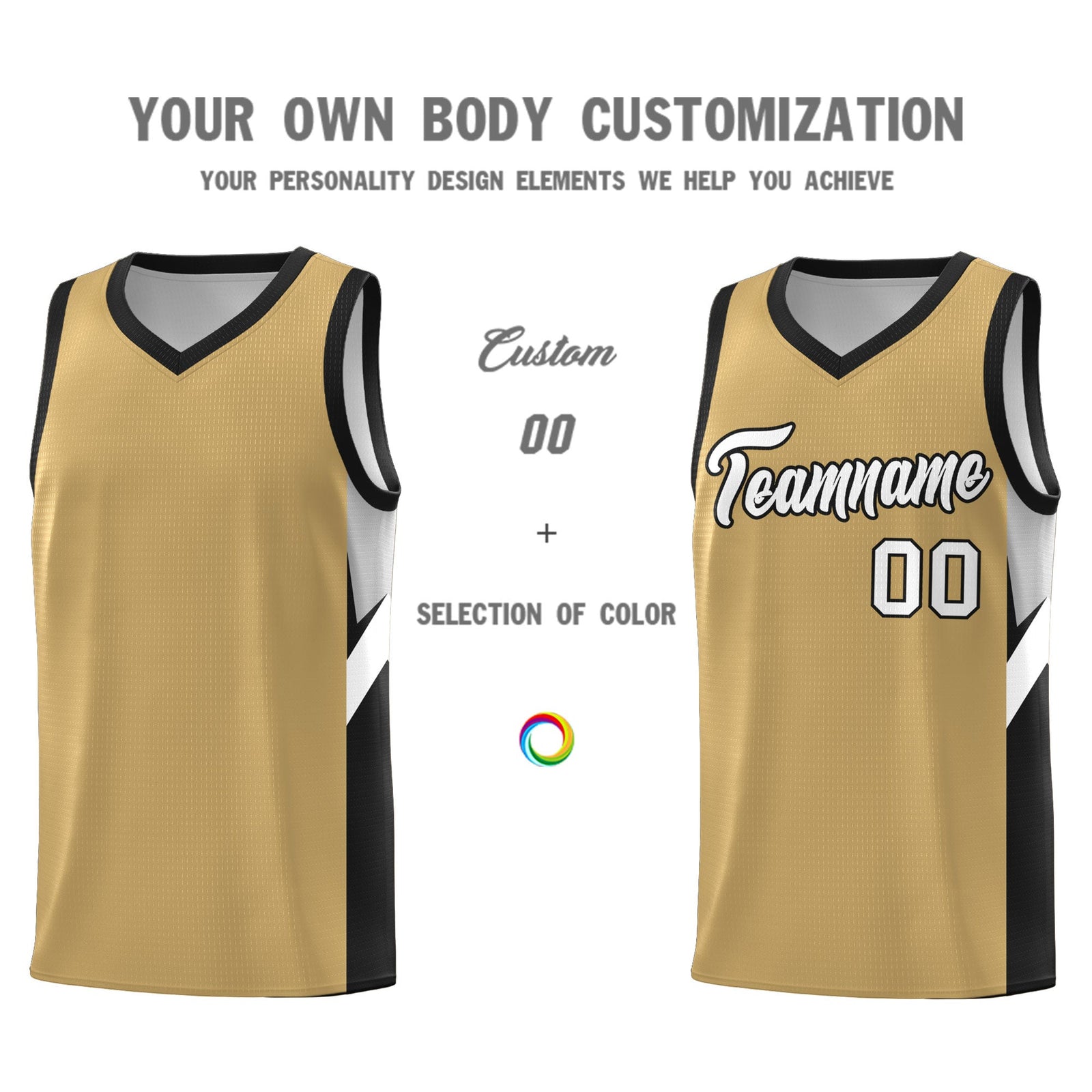 Custom Old Gold Black Side Design Sets Sports Uniform Basketball Jersey