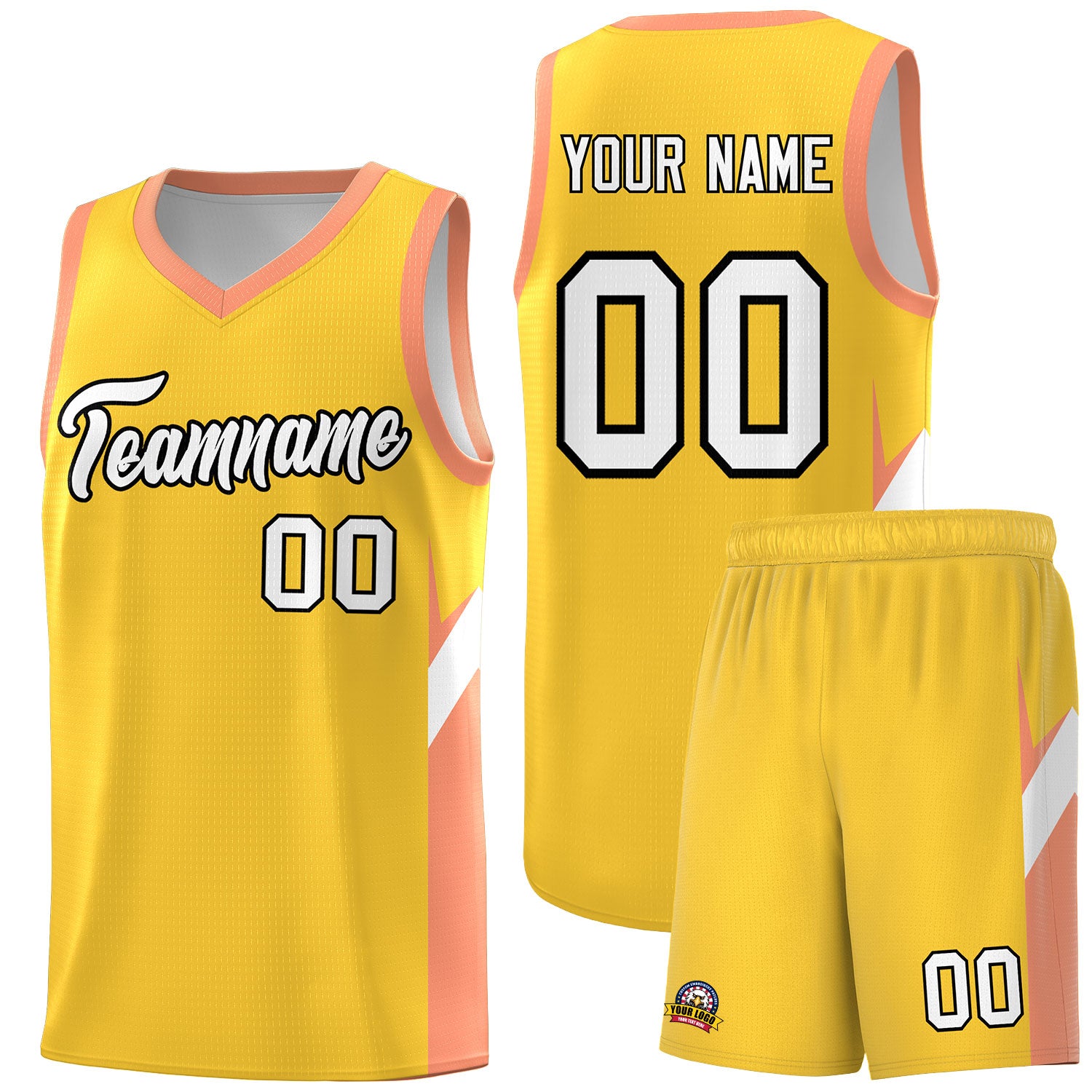 Custom Gold Orange Side Design Sets Sports Uniform Basketball Jersey