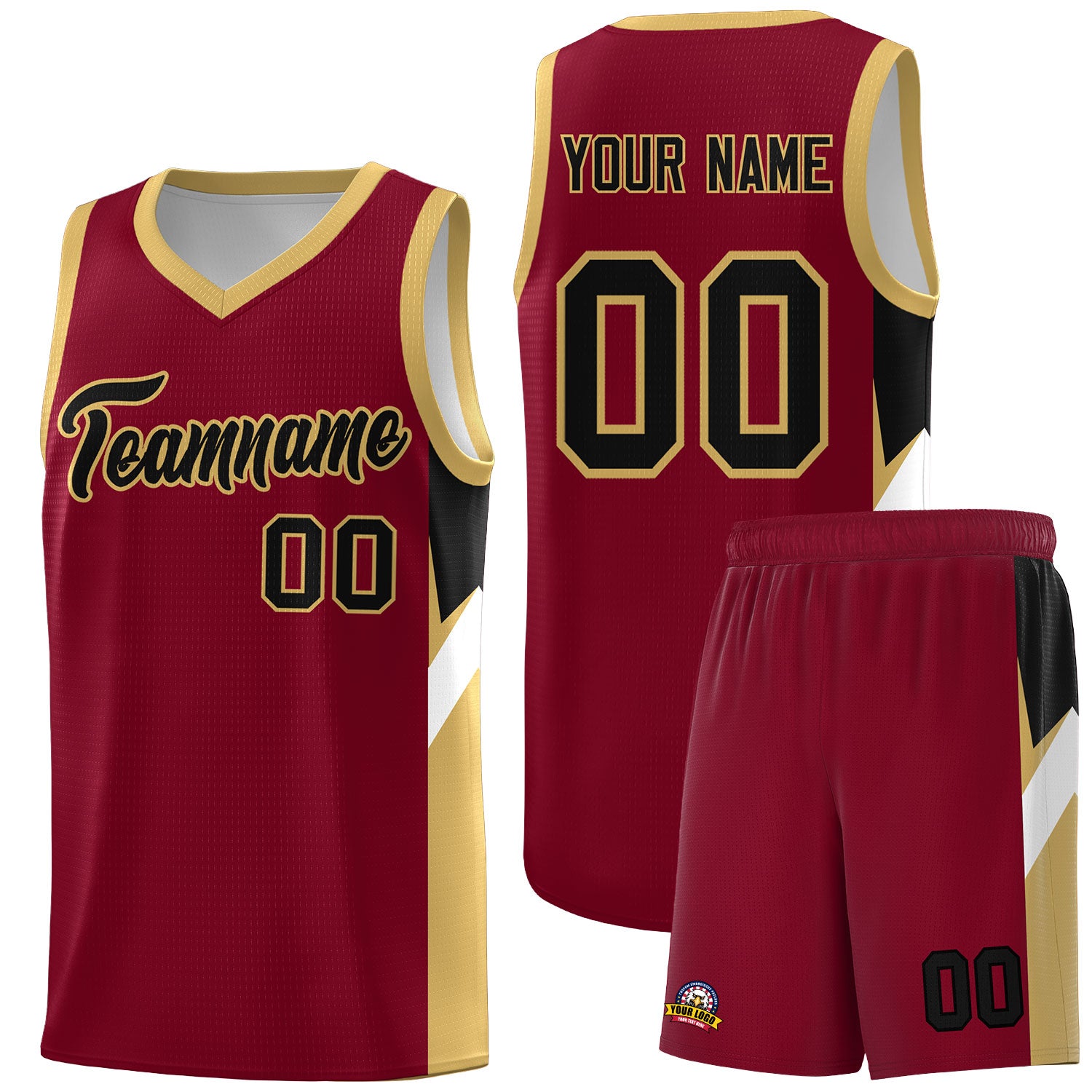 Custom Crimson Old Gold Side Design Sets Sports Uniform Basketball Jersey