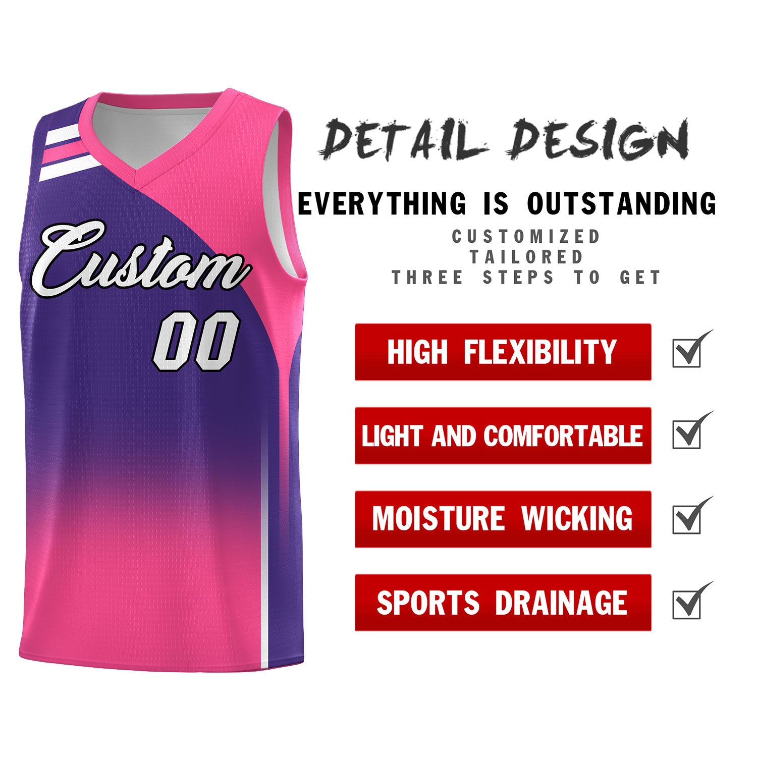 Custom Purple Pink Gradient Fashion Sets Sports Uniform Basketball Jersey