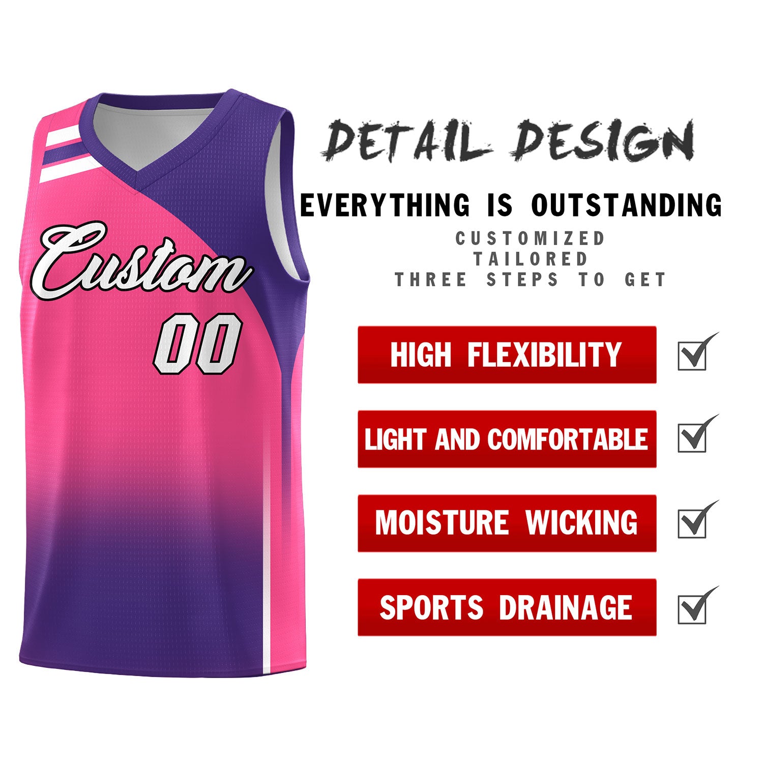 Custom Pink Purple Gradient Fashion Sets Sports Uniform Basketball Jersey