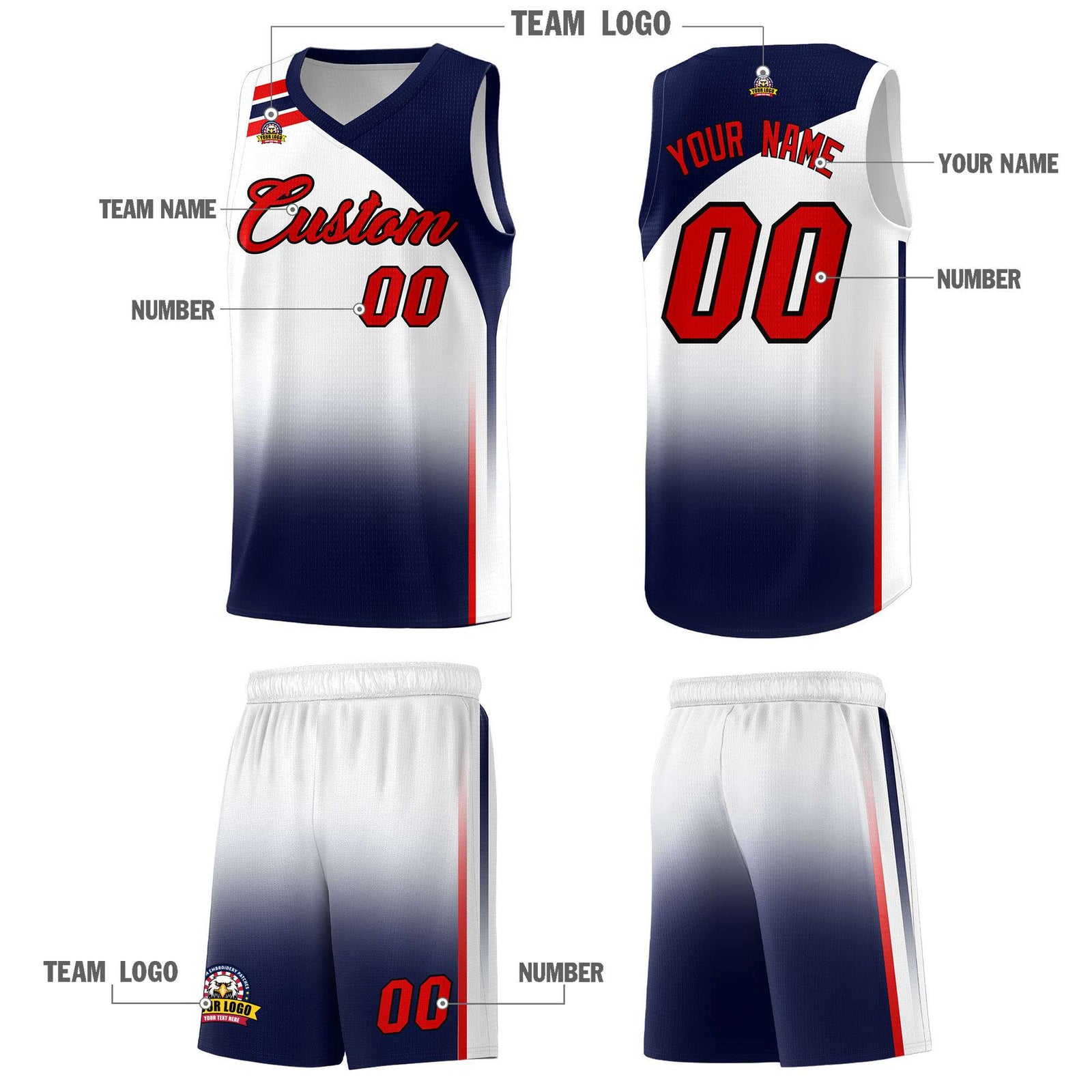 Custom White Navy Gradient Fashion Sets Sports Uniform Basketball Jersey