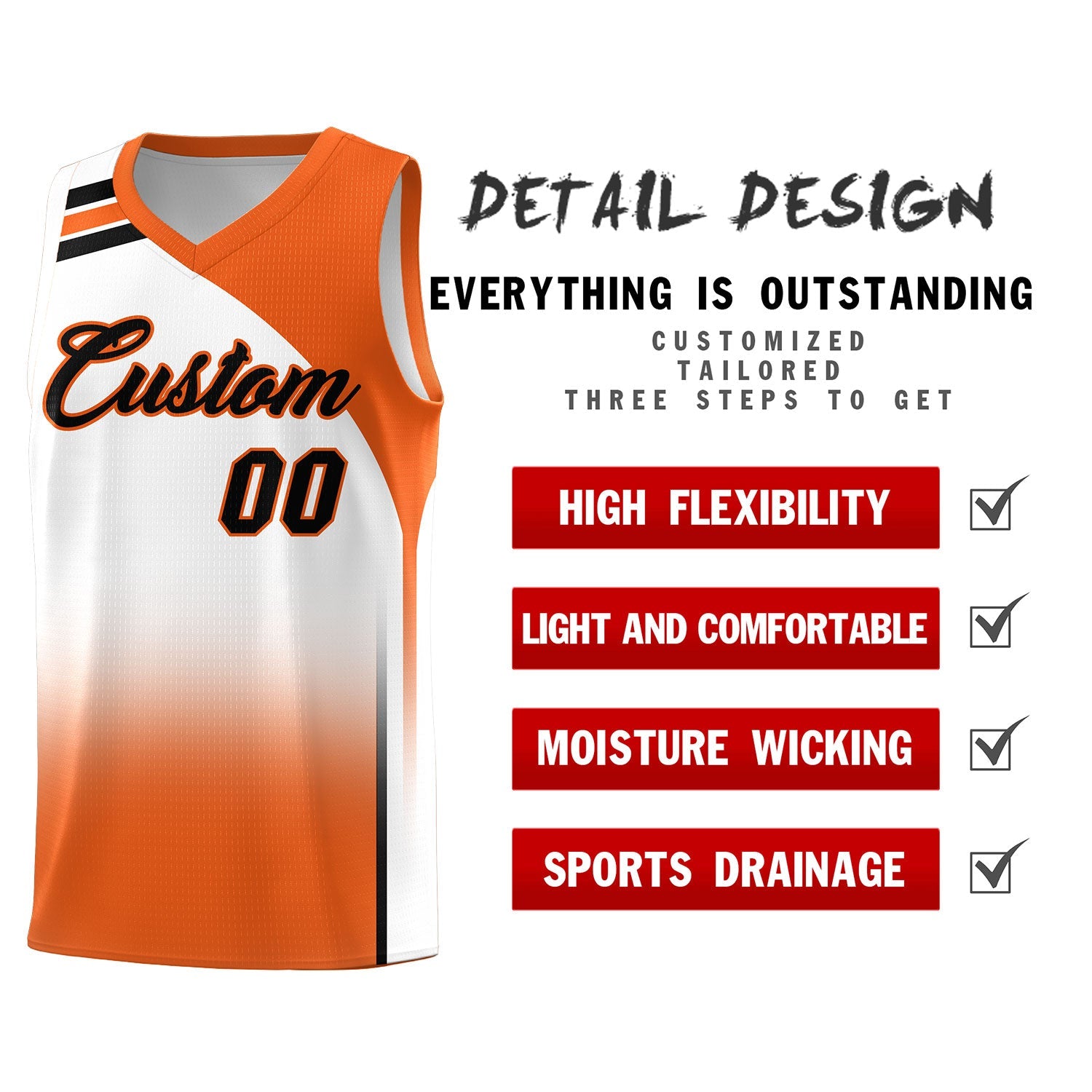 Custom White Orange Gradient Fashion Sets Sports Uniform Basketball Jersey