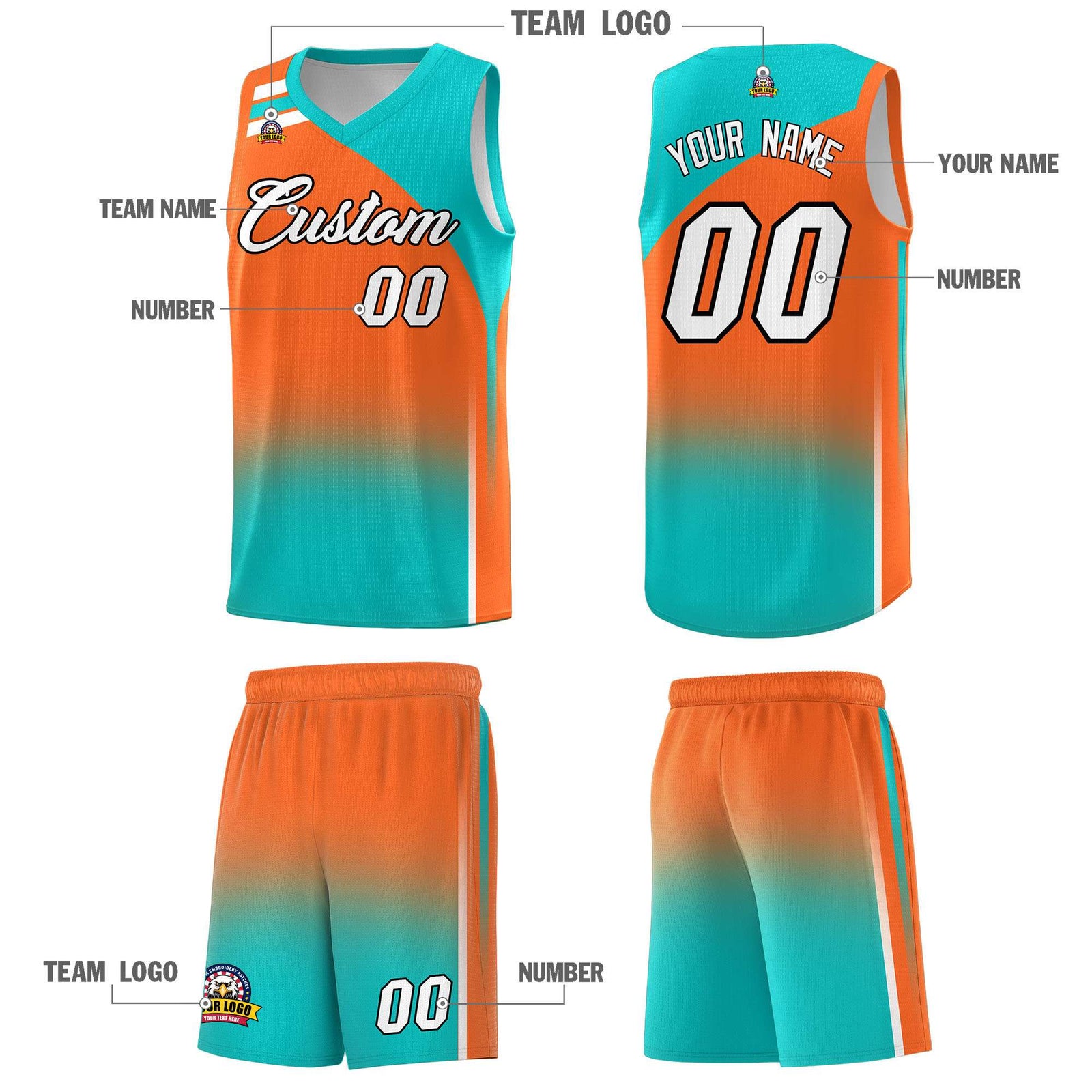 Custom Orange Aqua Gradient Fashion Sets Sports Uniform Basketball Jersey