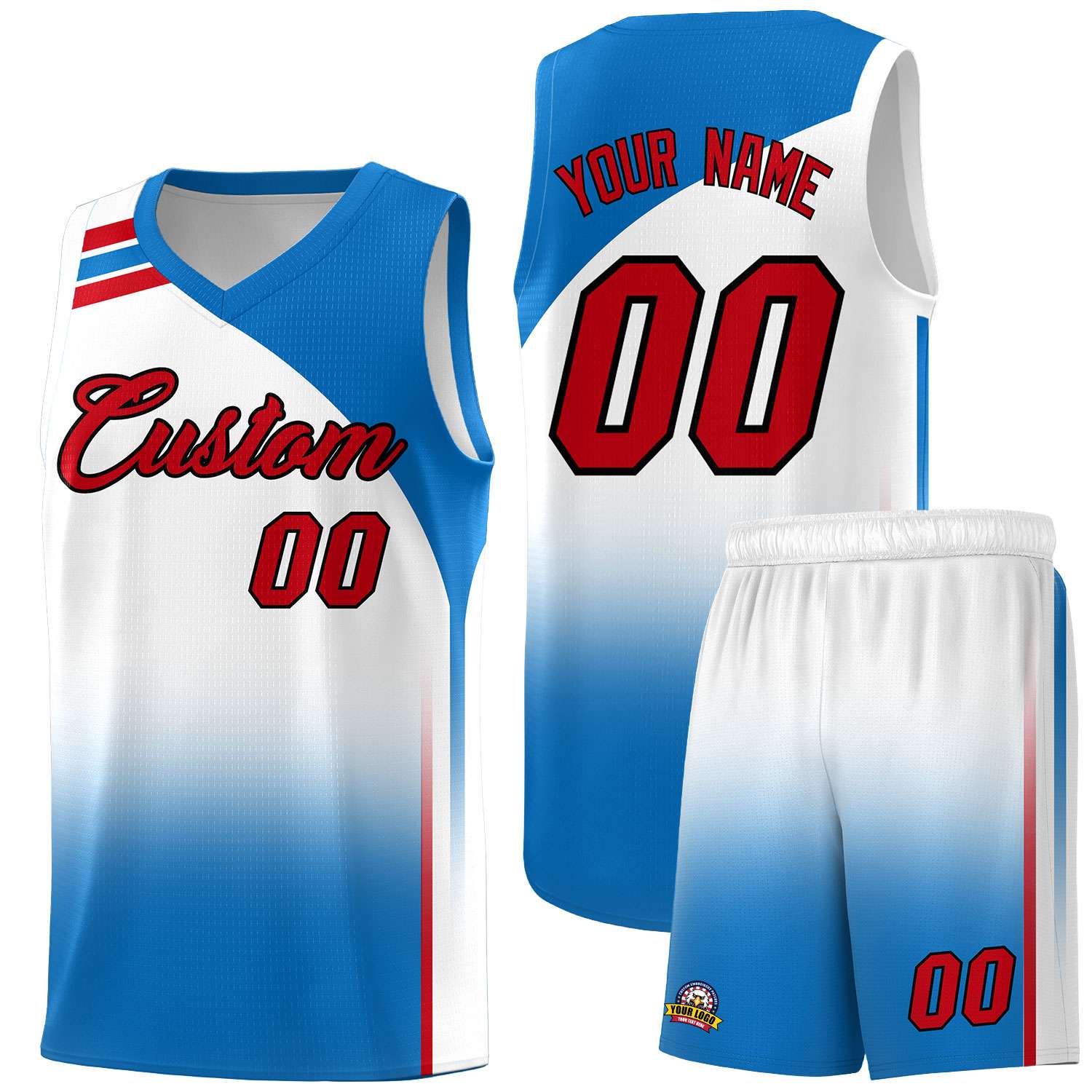 Custom White and Royal Gradient Fashion Sets Sports Uniform Basketball Jersey