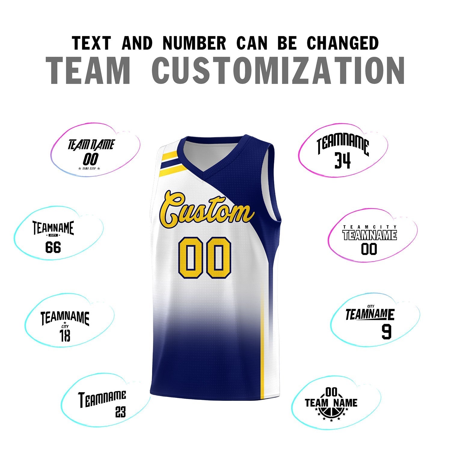 Custom White Navy Gradient Fashion Sets Sports Uniform Basketball Jersey