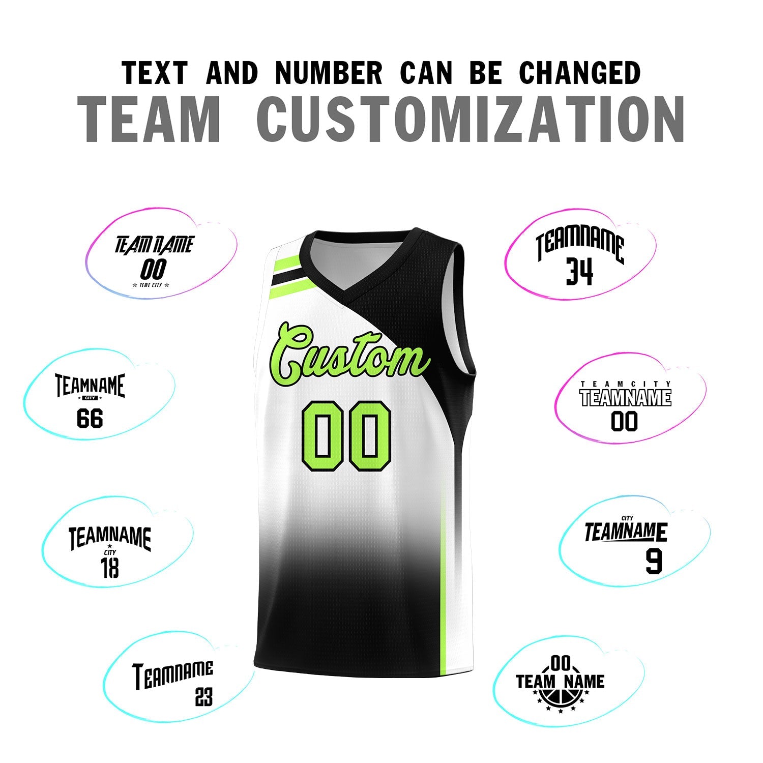 Custom White Black Gradient Fashion Sets Sports Uniform Basketball Jersey