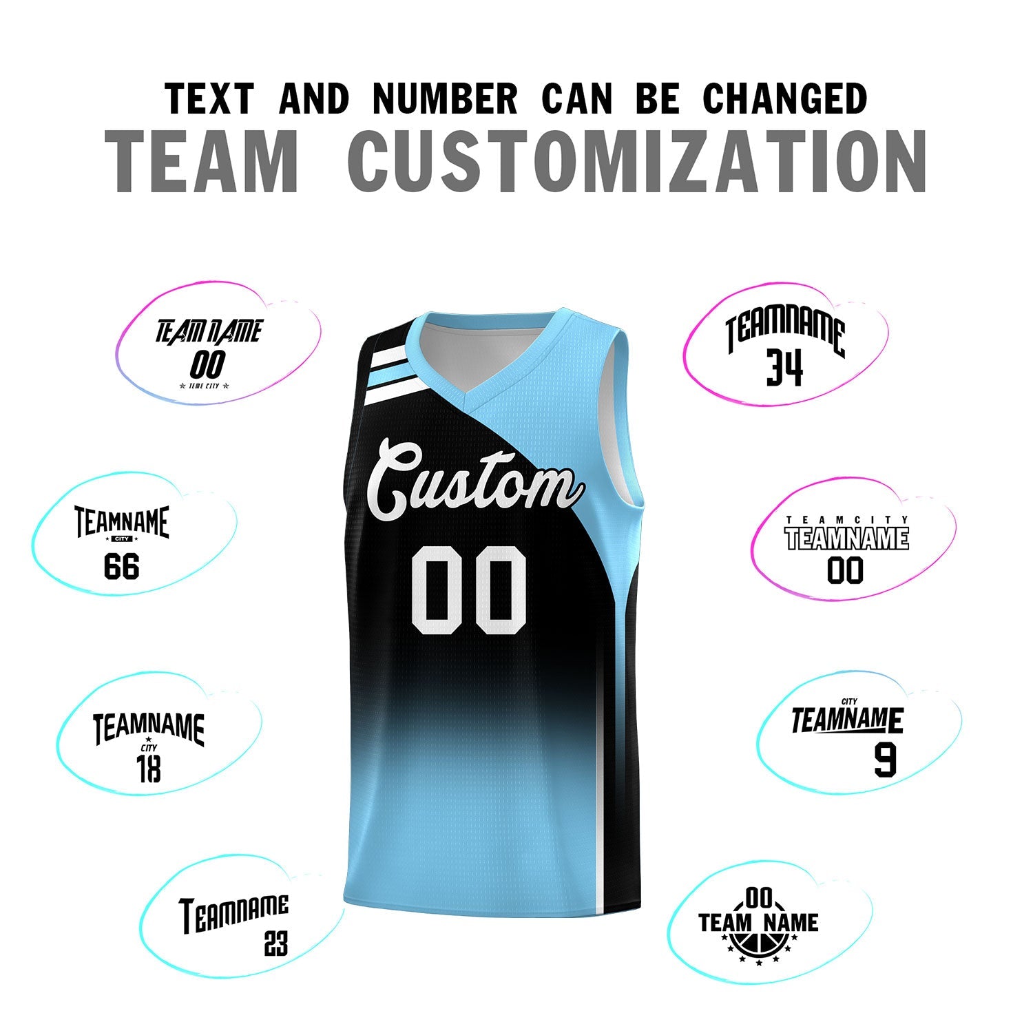 Custom Black Light Blue Gradient Fashion Sets Sports Uniform Basketball Jersey