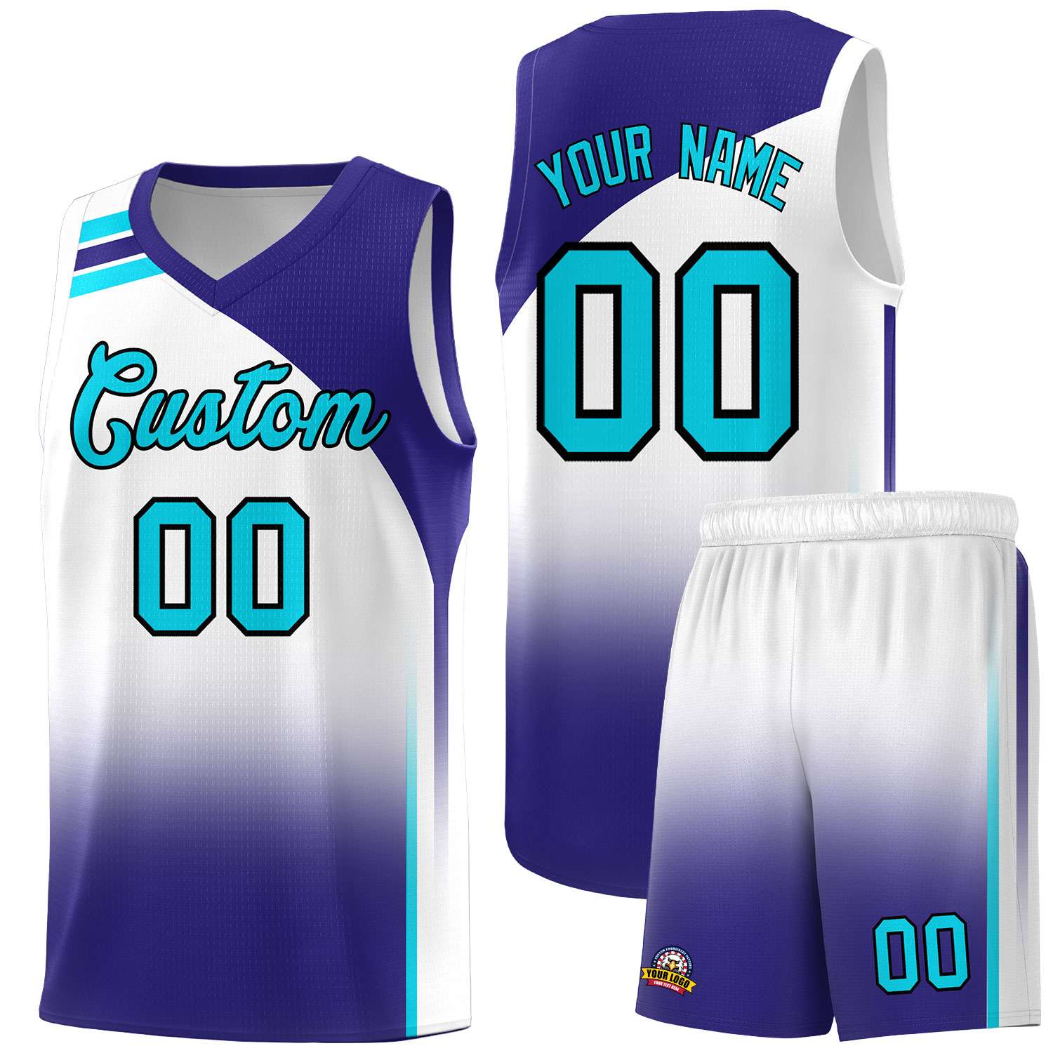 Custom White Royal Gradient Fashion Sets Sports Uniform Basketball Jersey