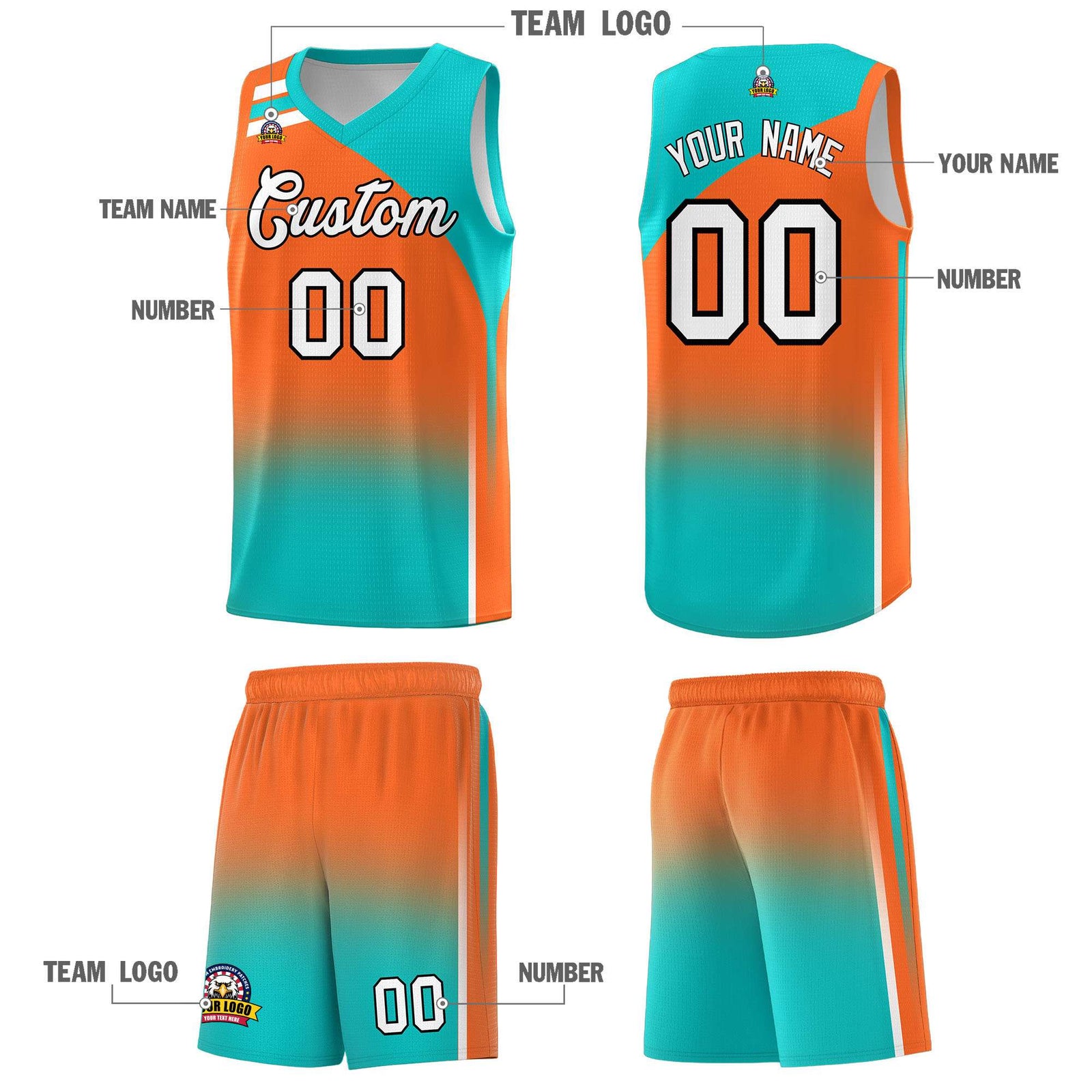 Custom Orange Aqua Gradient Fashion Sets Sports Uniform Basketball Jersey