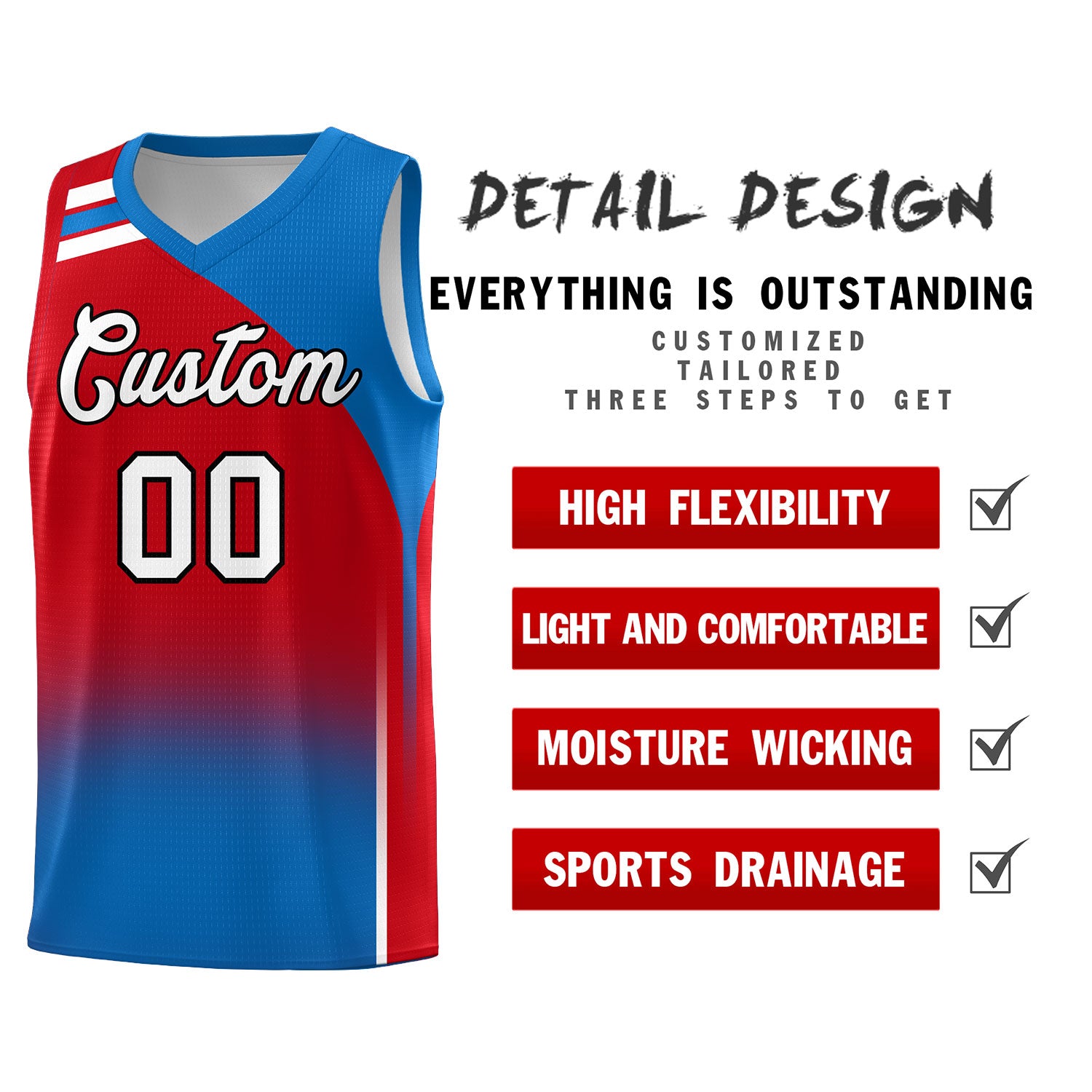 Custom Red Royal Gradient Fashion Sets Sports Uniform Basketball Jersey
