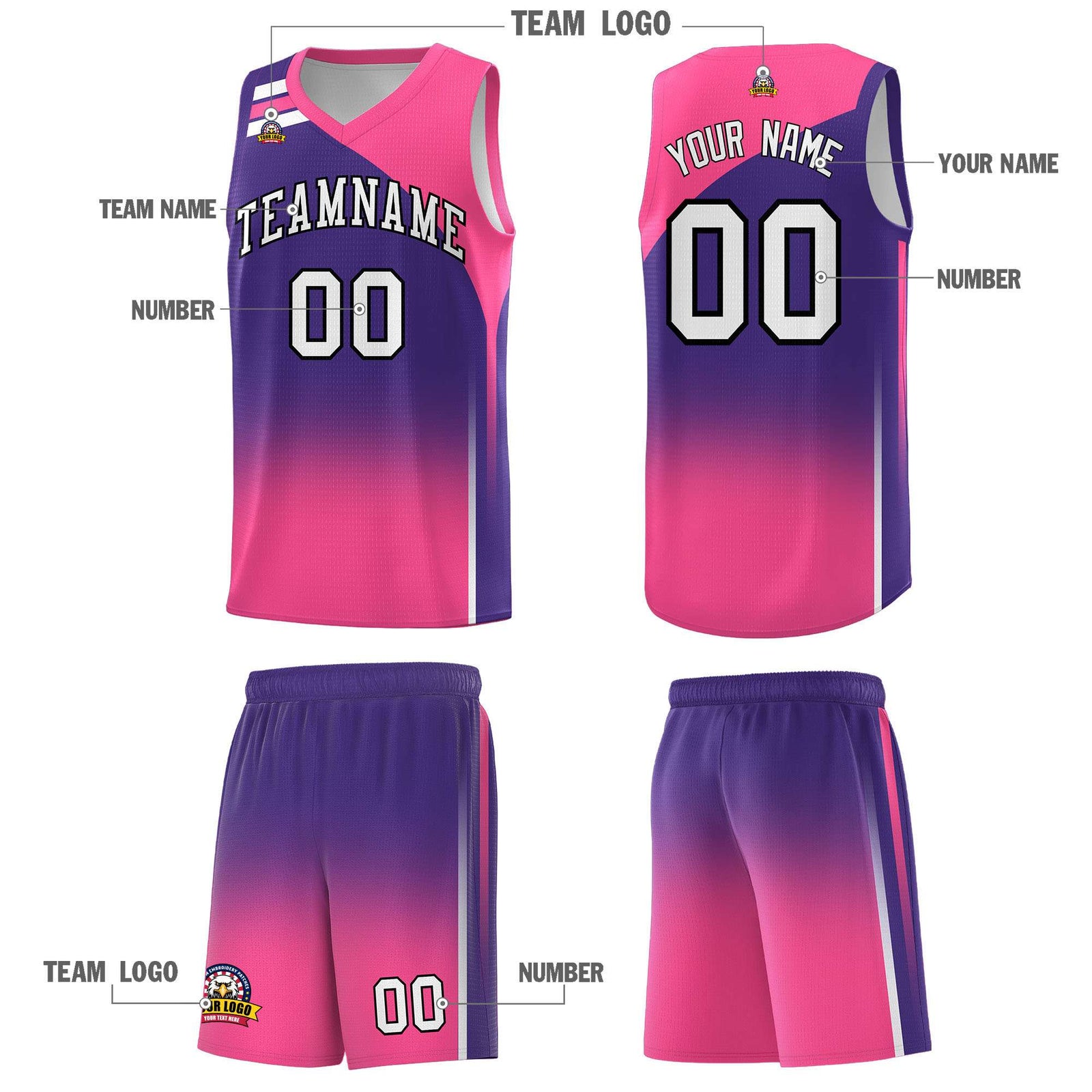 Custom Purple Pink Gradient Fashion Sets Sports Uniform Basketball Jersey