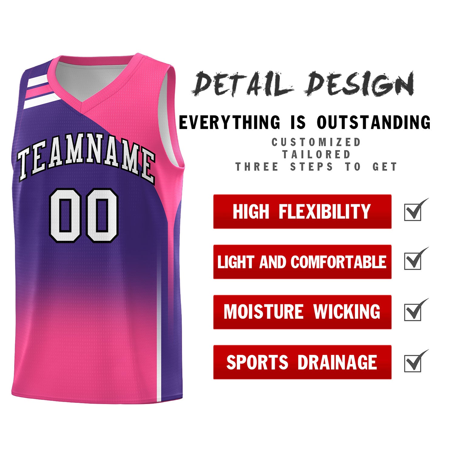 Custom Purple Pink Gradient Fashion Sets Sports Uniform Basketball Jersey