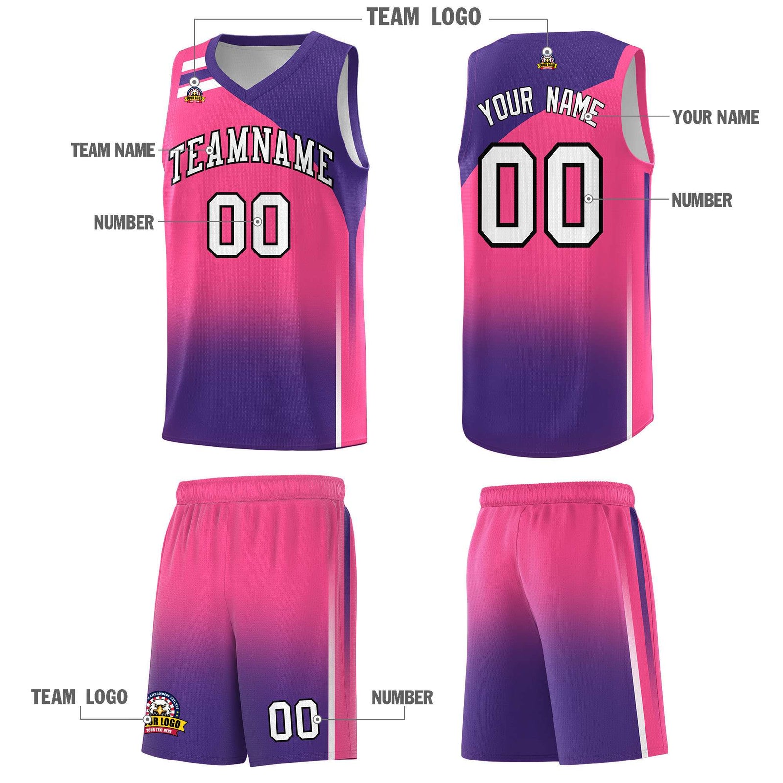 Custom Pink Purple Gradient Fashion Sets Sports Uniform Basketball Jersey