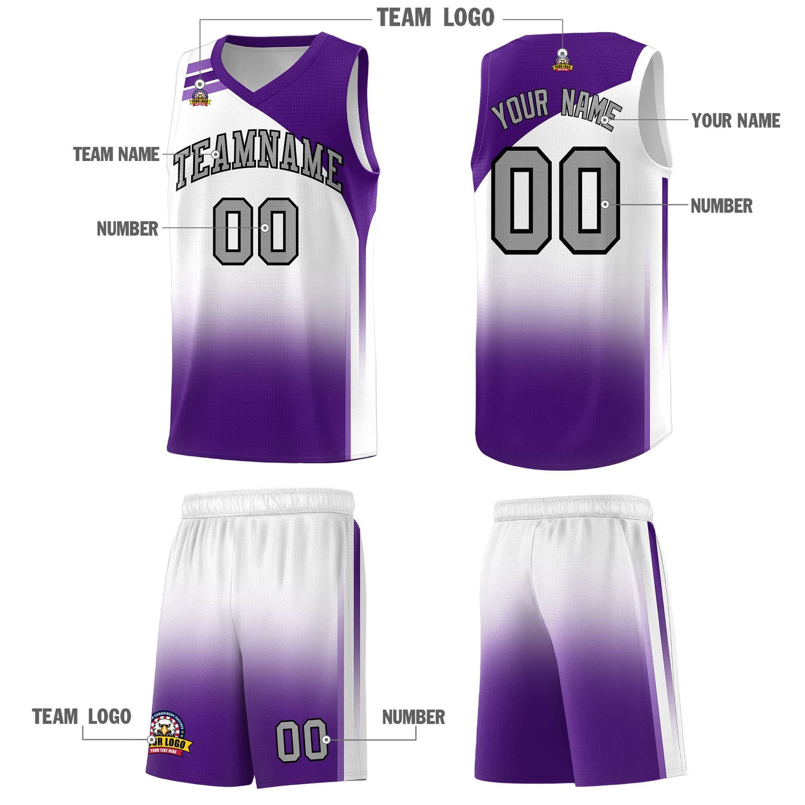 Custom White Purple Gradient Fashion Sets Sports Uniform Basketball Jersey