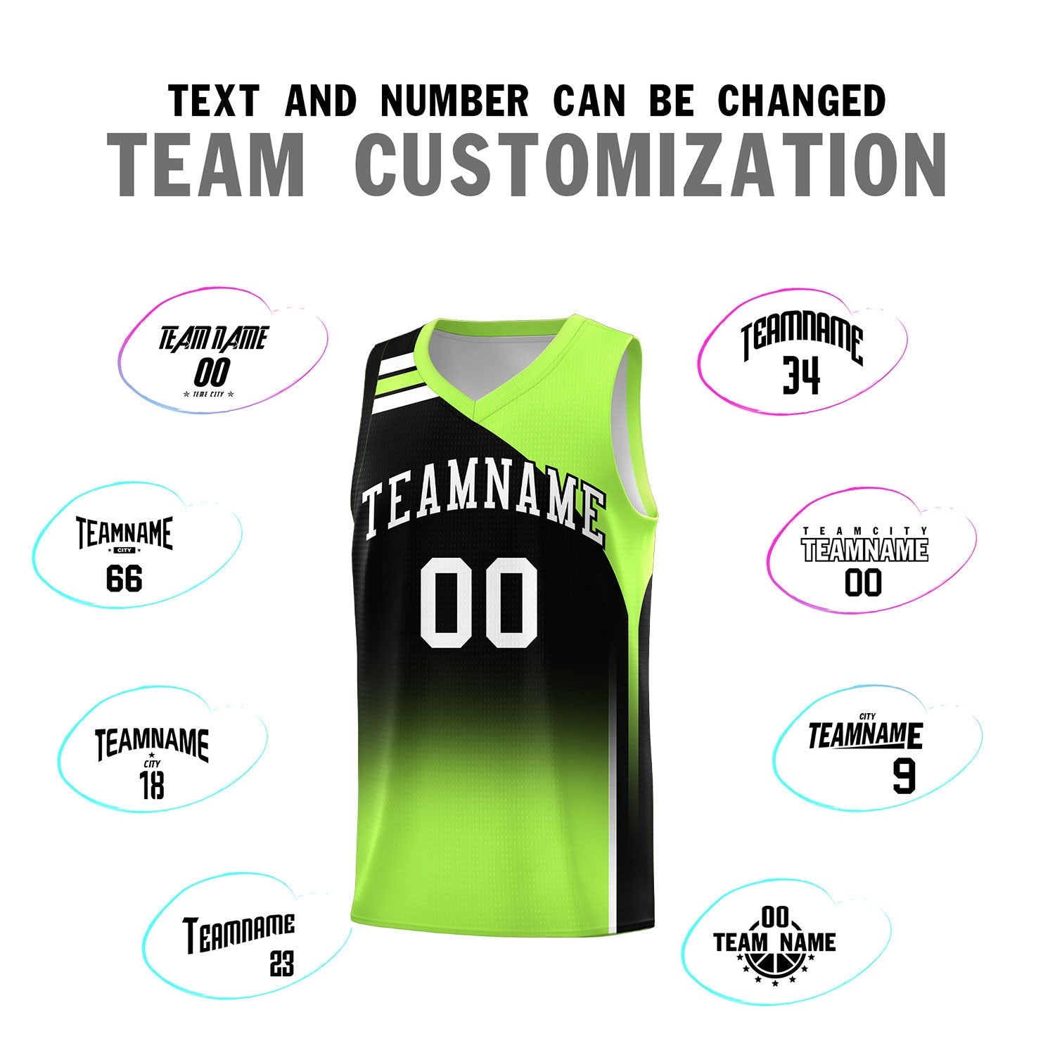 Custom Black Fluorescent Green Gradient Fashion Sets Sports Uniform Basketball Jersey