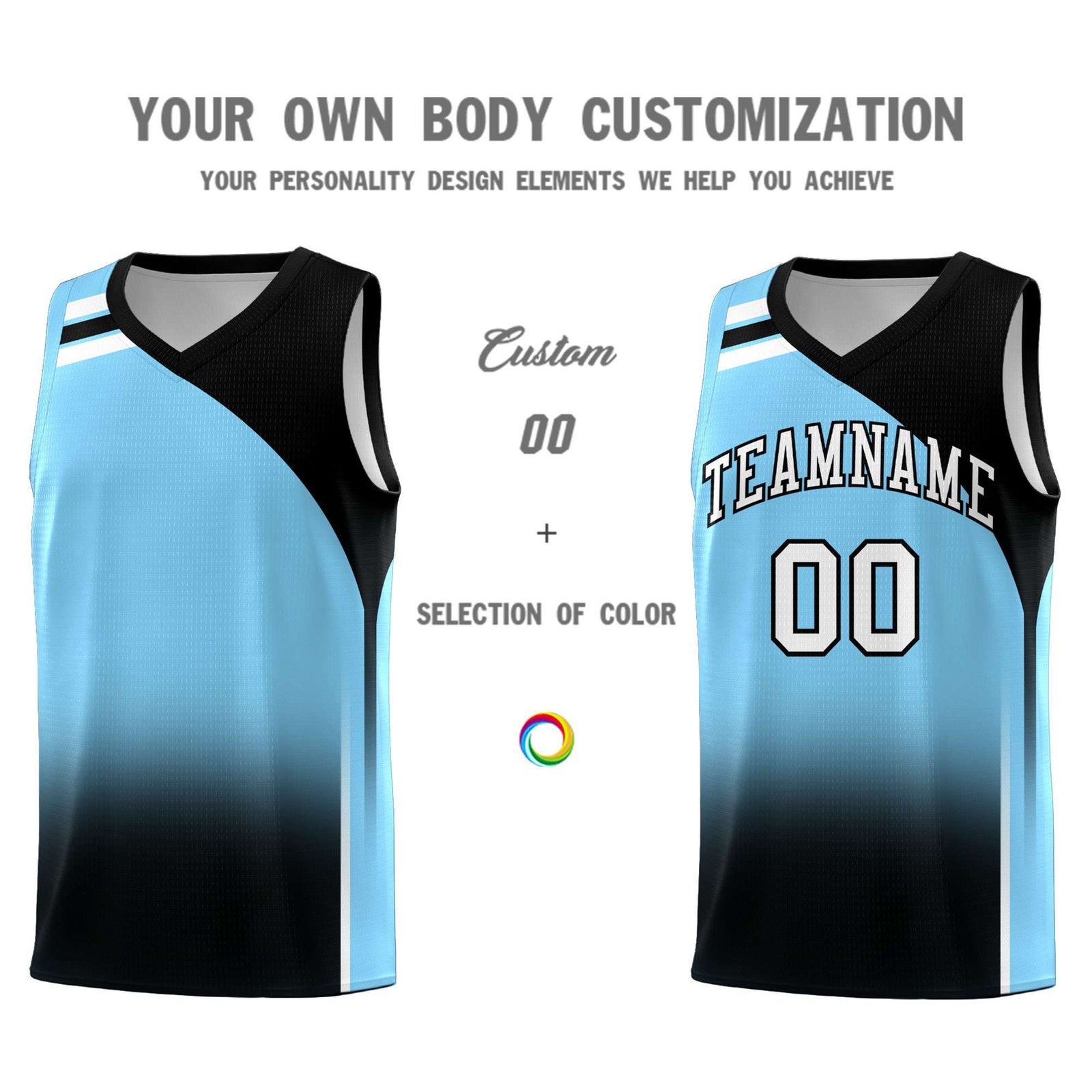 Custom Light Blue Black Gradient Fashion Sets Sports Uniform Basketball Jersey