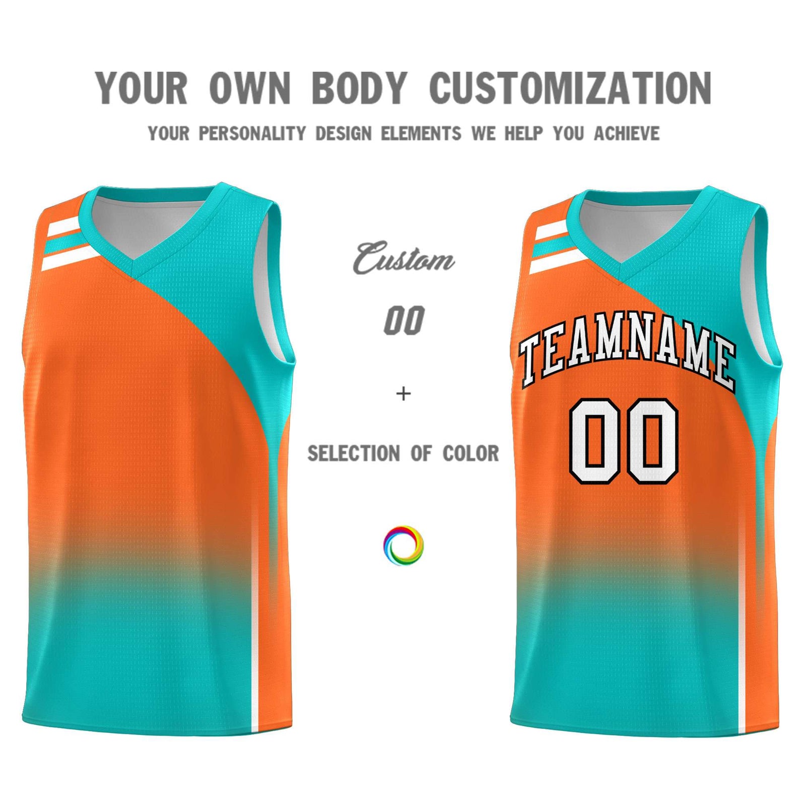 Custom Orange Aqua Gradient Fashion Sets Sports Uniform Basketball Jersey