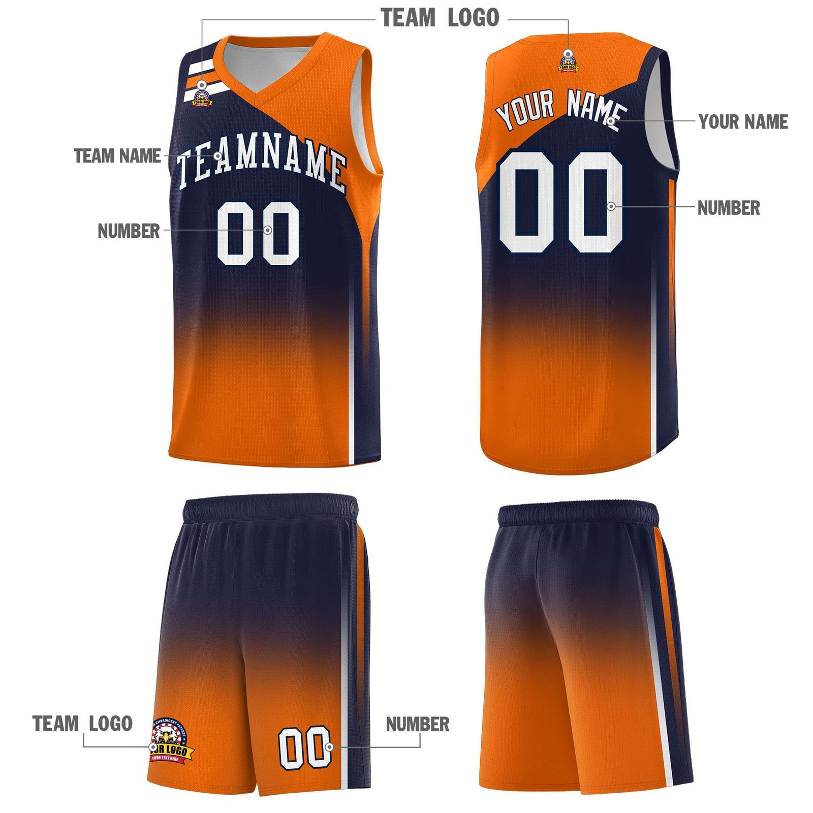 Custom Navy Orange Gradient Fashion Sets Sports Uniform Basketball Jersey