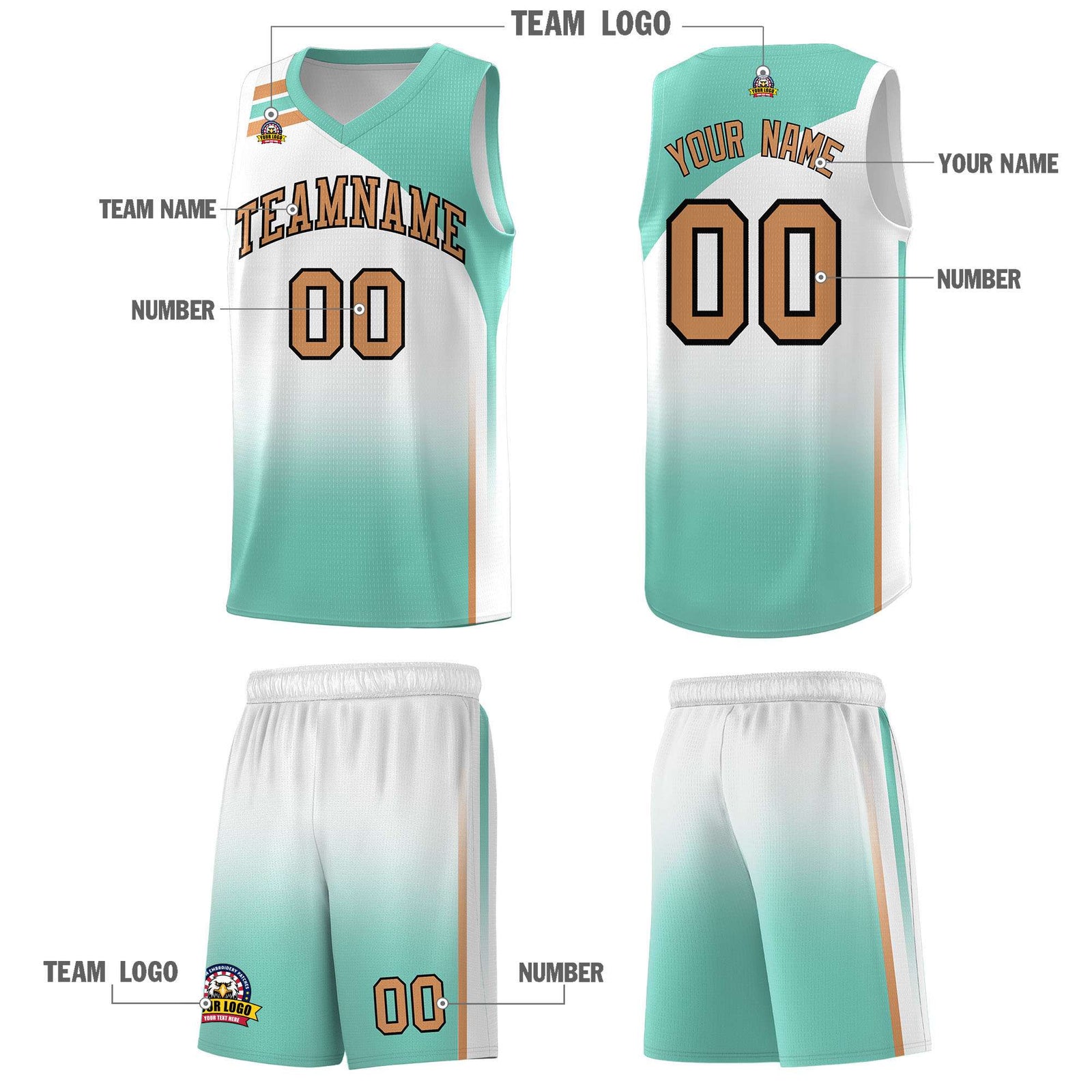 Custom White Bright Green Gradient Fashion Sets Sports Uniform Basketball Jersey
