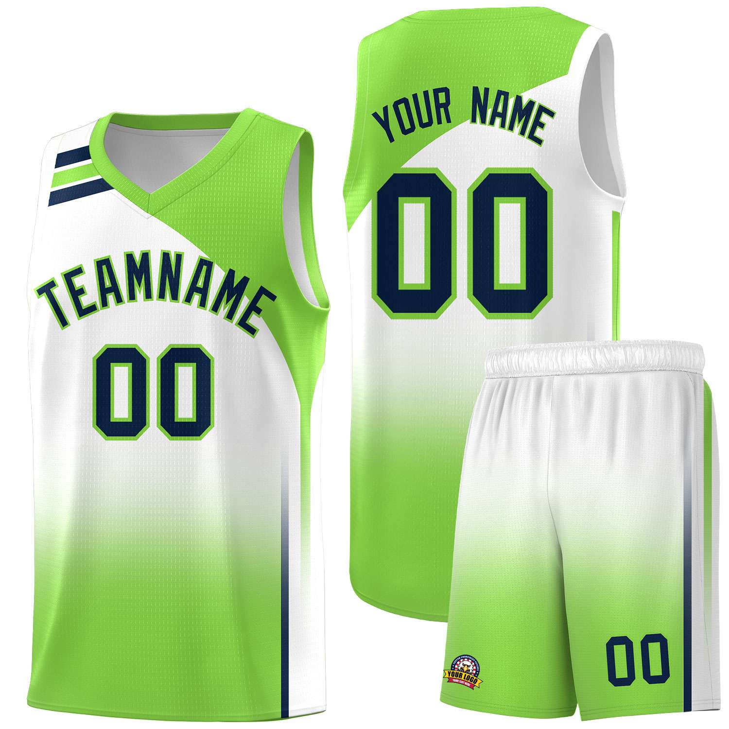 Custom White Fluorescent Green Gradient Fashion Sets Sports Uniform Basketball Jersey