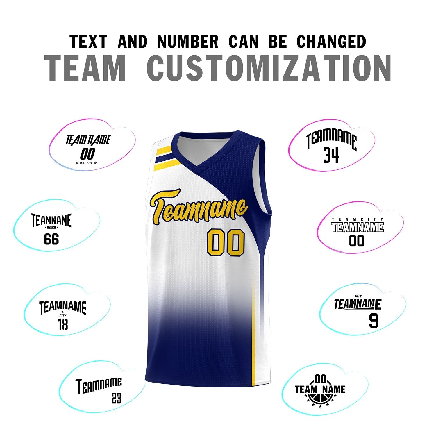 Custom White Navy Gradient Fashion Sets Sports Uniform Basketball Jersey