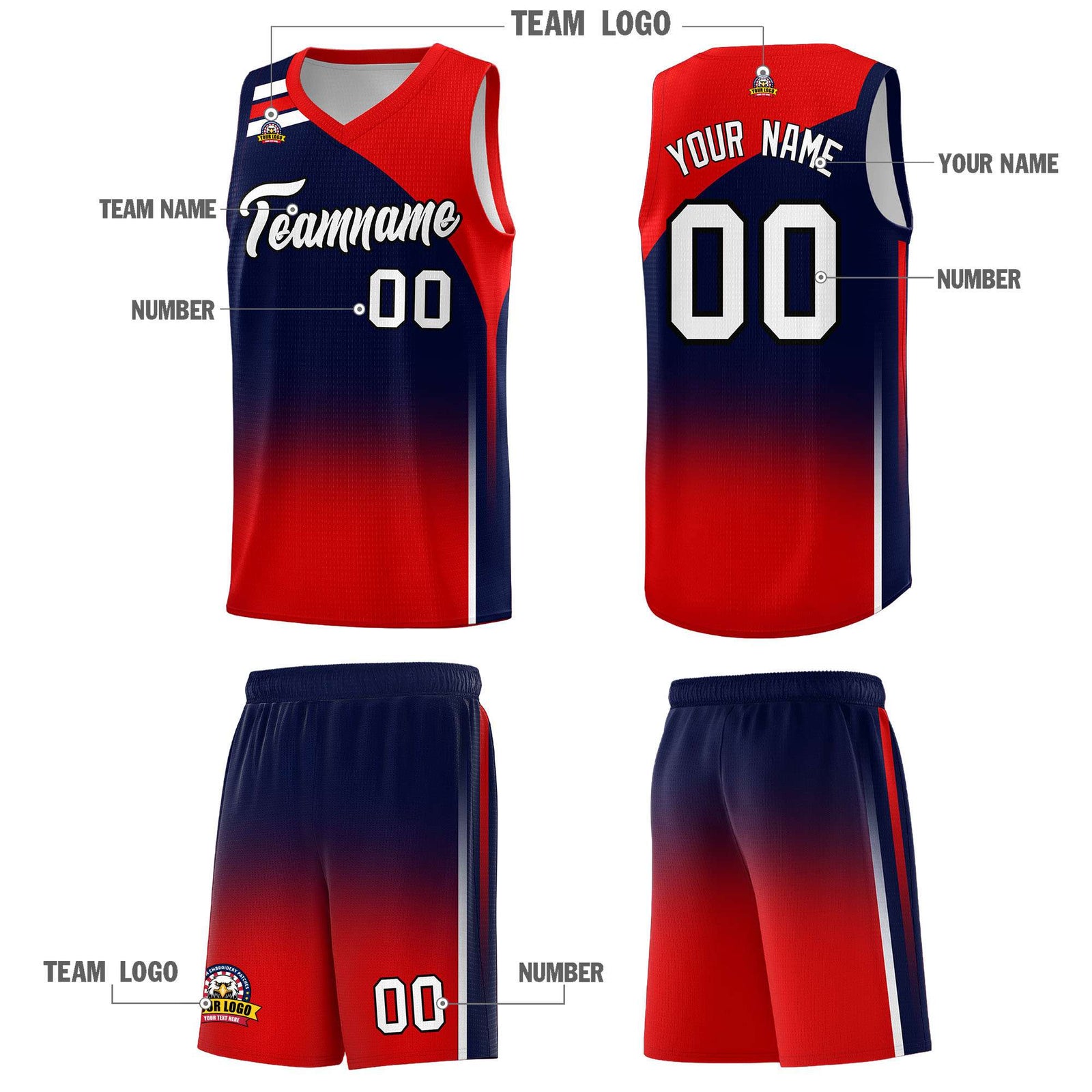 Custom Navy Red Gradient Fashion Sets Sports Uniform Basketball Jersey