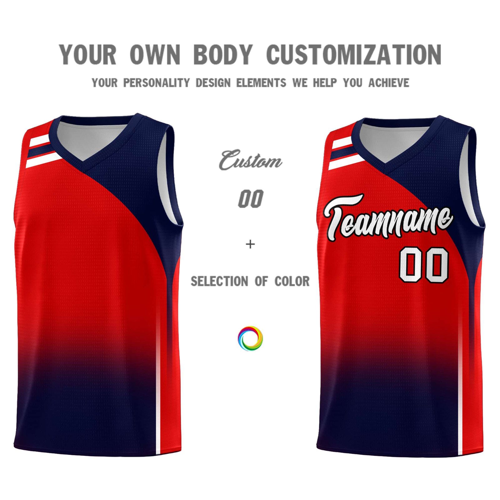 Custom Red Navy Gradient Fashion Sets Sports Uniform Basketball Jersey