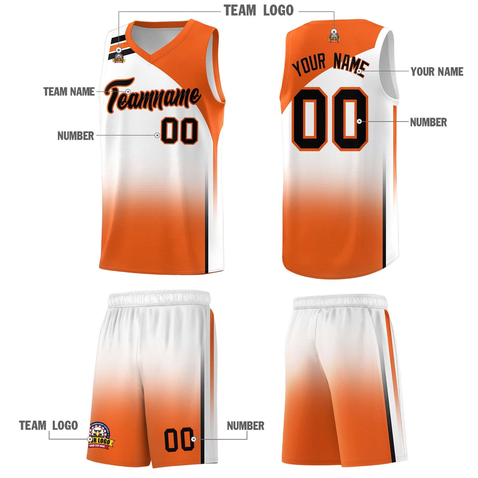 Custom White Orange Gradient Fashion Sets Sports Uniform Basketball Jersey