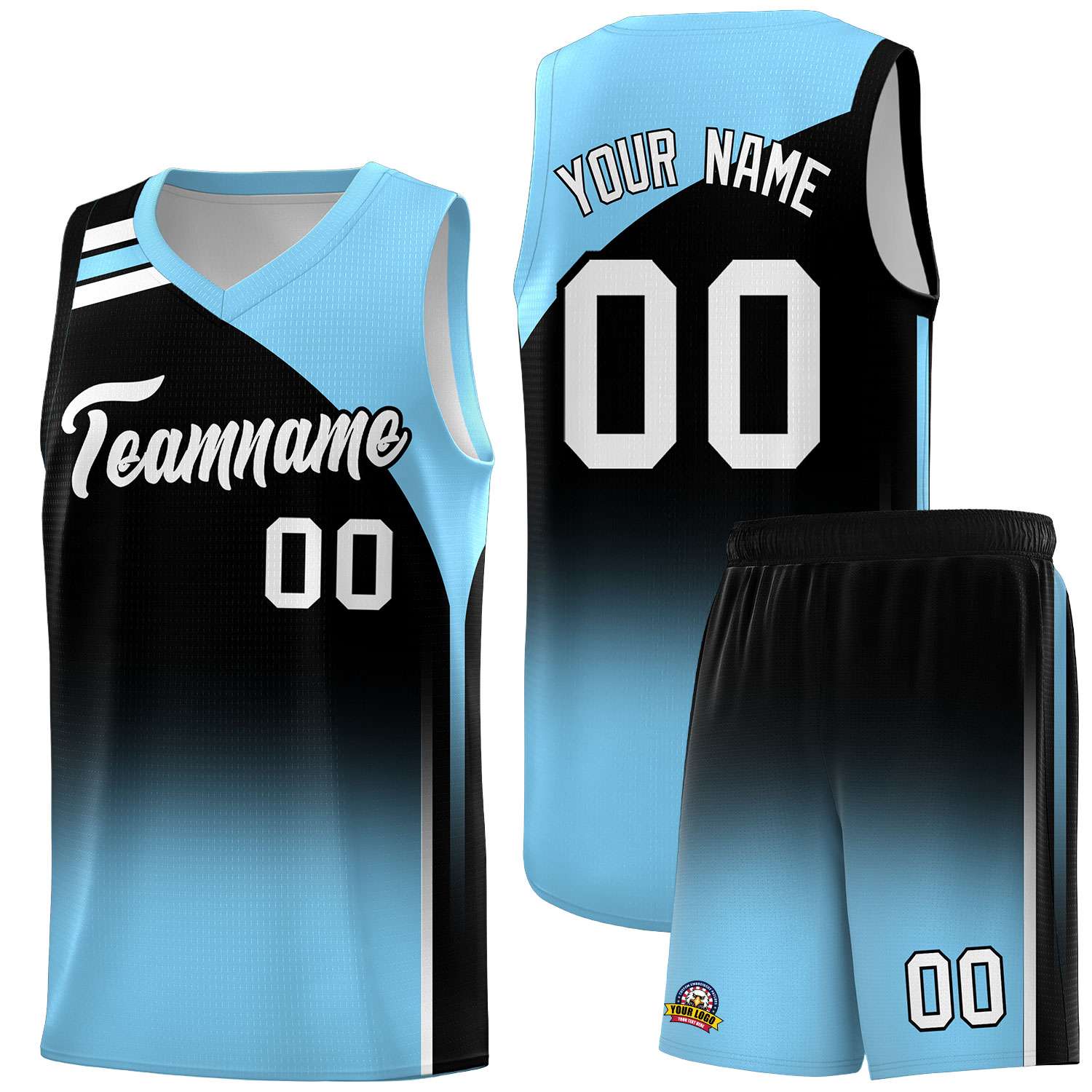 Custom Black Light Blue Gradient Fashion Sets Sports Uniform Basketball Jersey