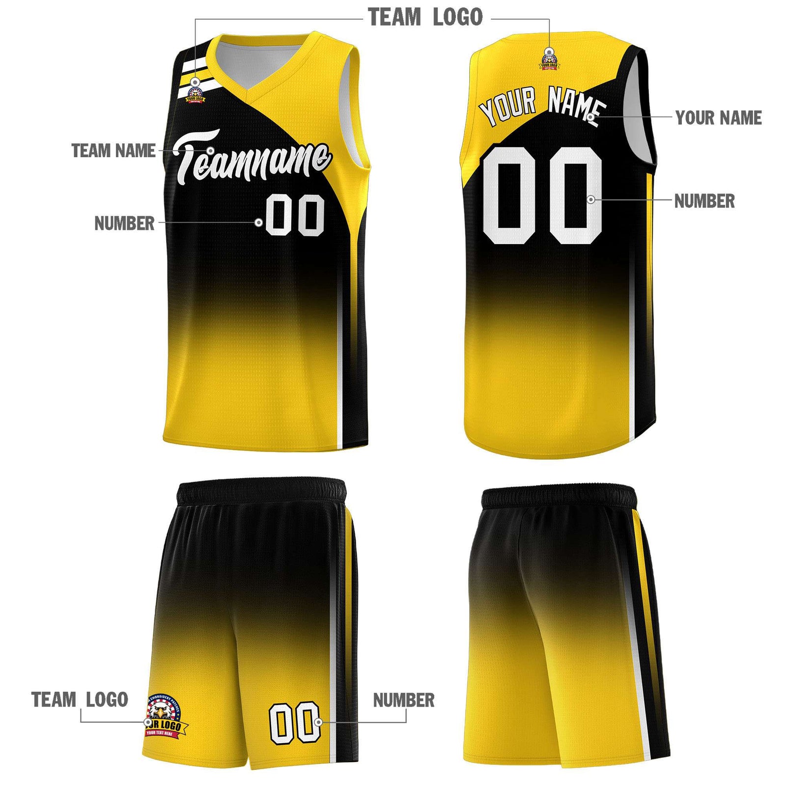 Custom Black Gold Gradient Fashion Sets Sports Uniform Basketball Jersey