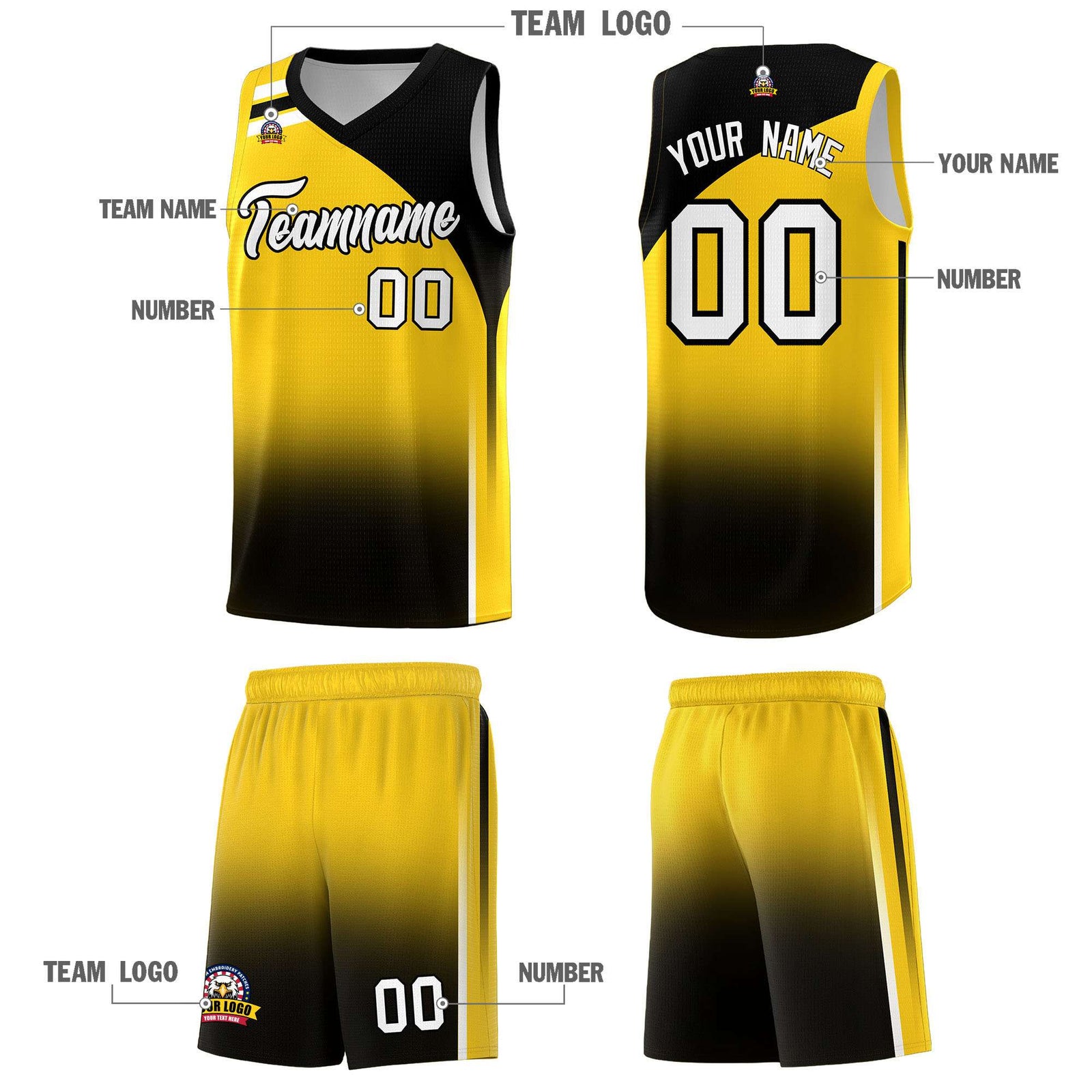 Custom Gold Black Gradient Fashion Sets Sports Uniform Basketball Jersey