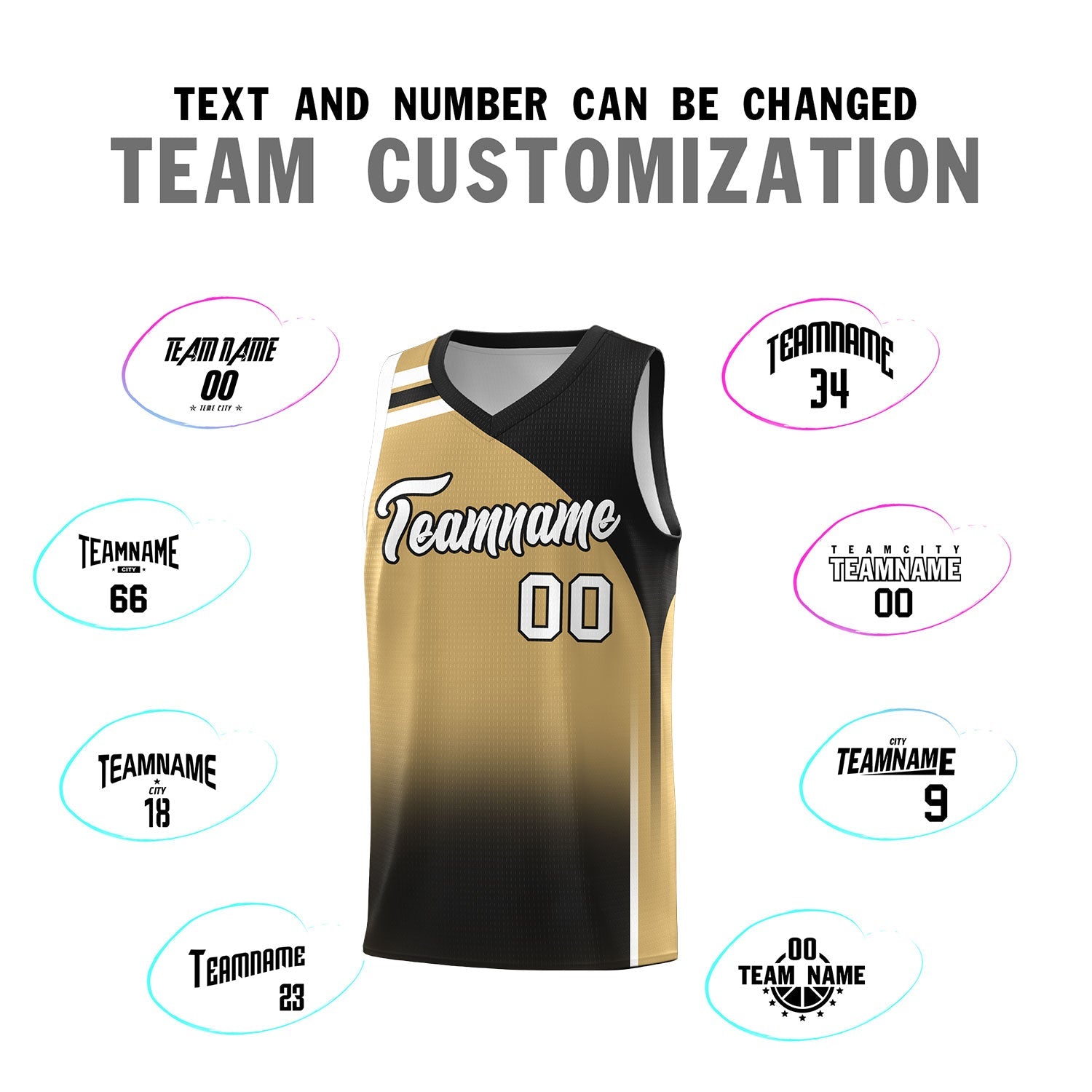 Custom Old Gold Black Gradient Fashion Sets Sports Uniform Basketball Jersey