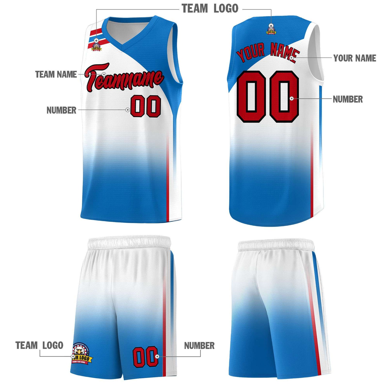 Custom White Royal Gradient Fashion Sets Sports Uniform Basketball Jersey