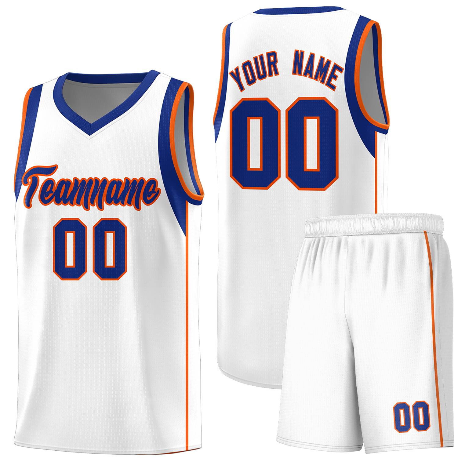Custom White Royal-Orange Sleeve Color Blocking Classic Sports Uniform Basketball Jersey