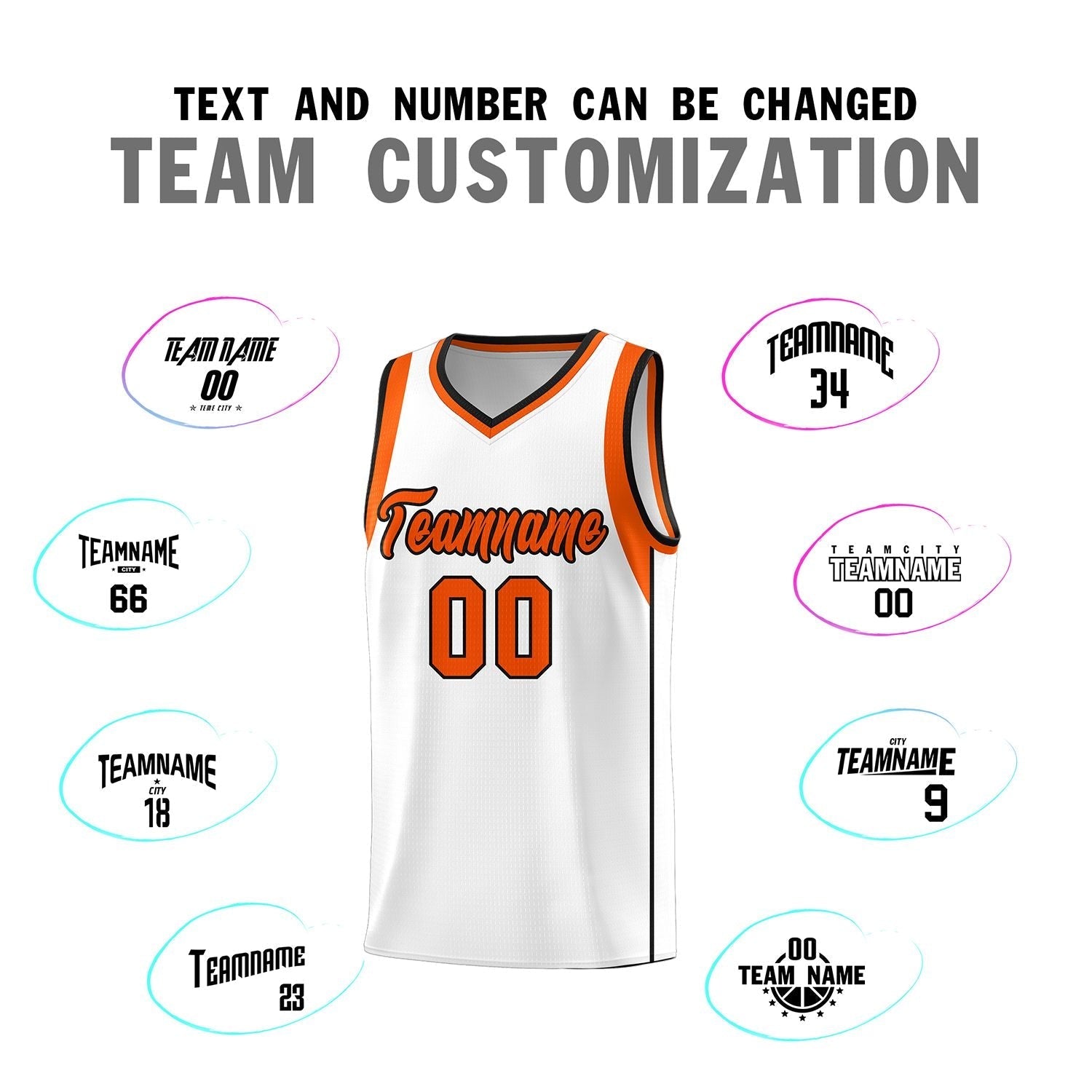 Custom White Orange-Black Sleeve Color Blocking Classic Sports Uniform Basketball Jersey