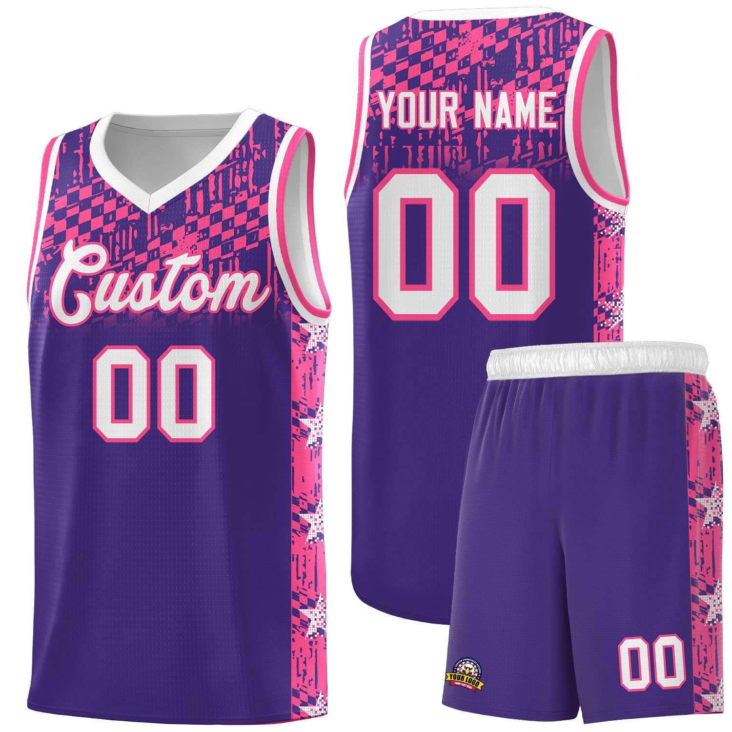 Custom Purple Mosaic Stars Pattern Sports Uniform Basketball Jersey